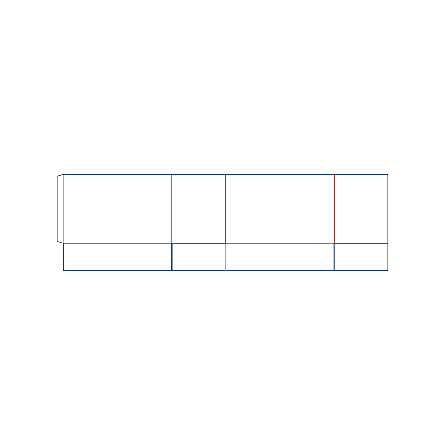Two-dimensional FEFCO 0200 vector dieline diagram alongside a 3D folded mockup of an open-top half-slotted storage container.