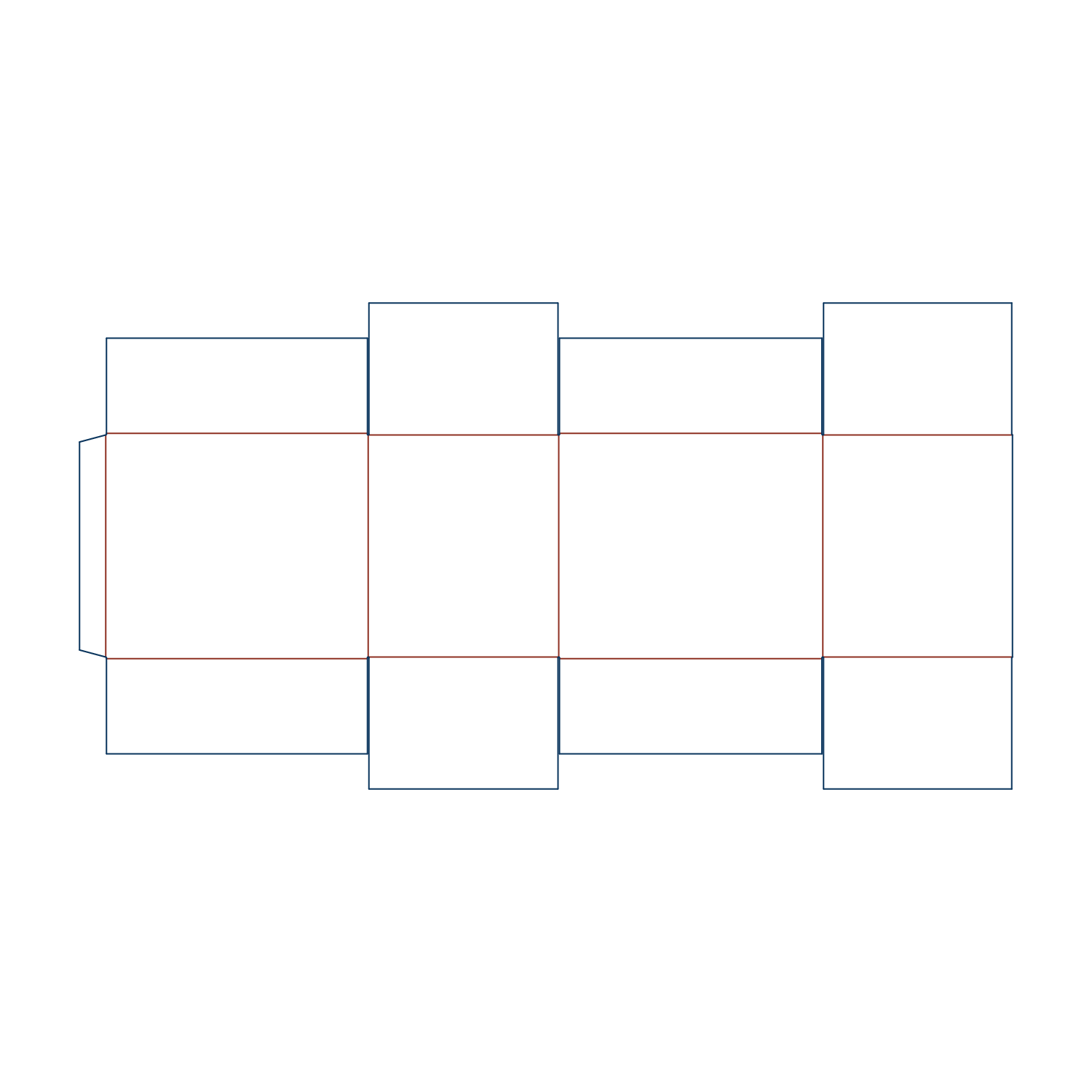Two-dimensional FEFCO 0204 vector blueprint alongside a 3D folded mockup of a smooth-bottom regular slotted shipping container.