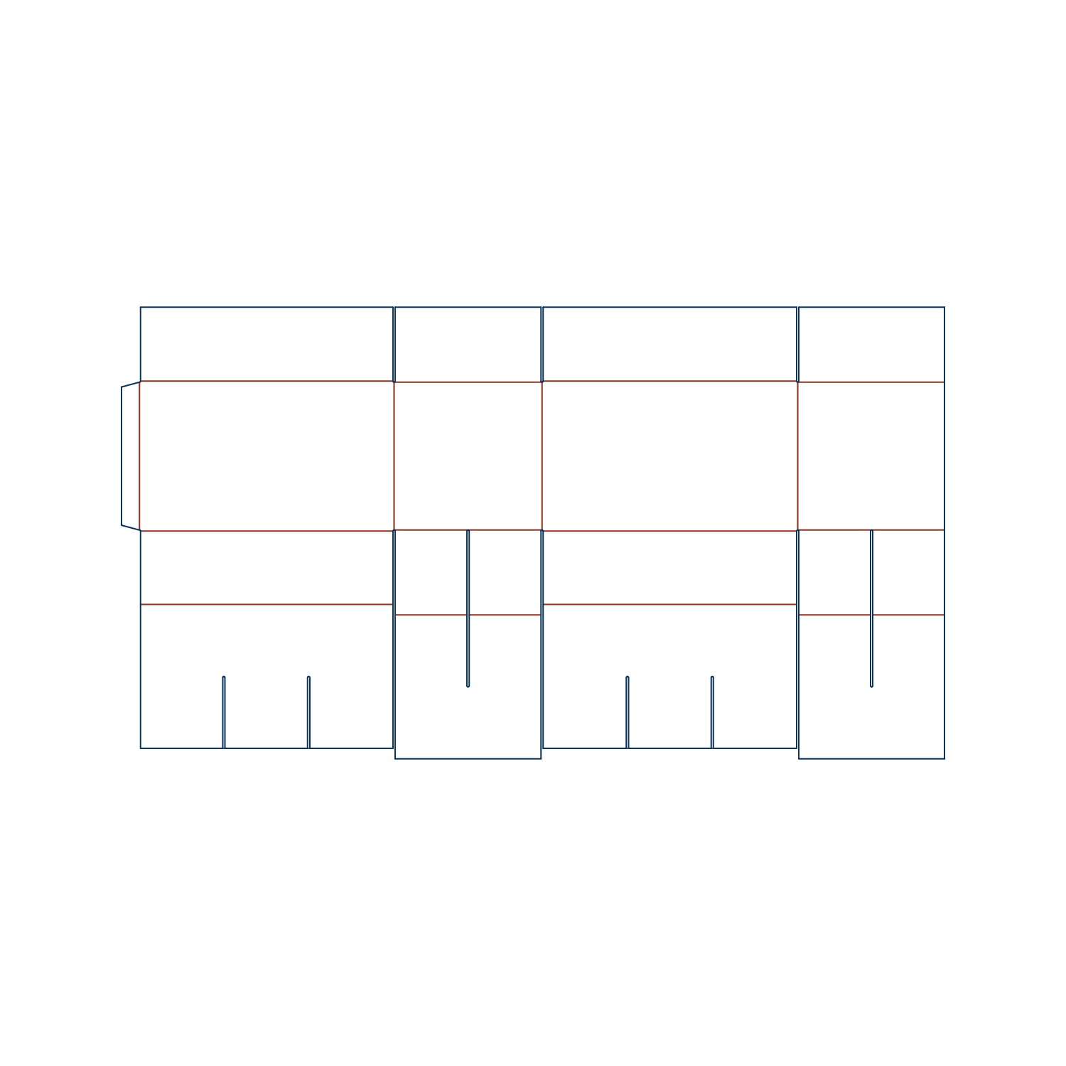 Online packaging CAD editor interface displaying parametric inputs for generating a custom FEFCO type 0207 box dieline.