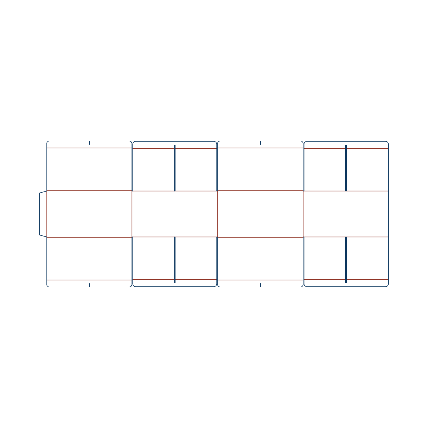 Online packaging CAD platform showing dimension variables for generating a parametric FEFCO type 0208 six-cell slotted box template.