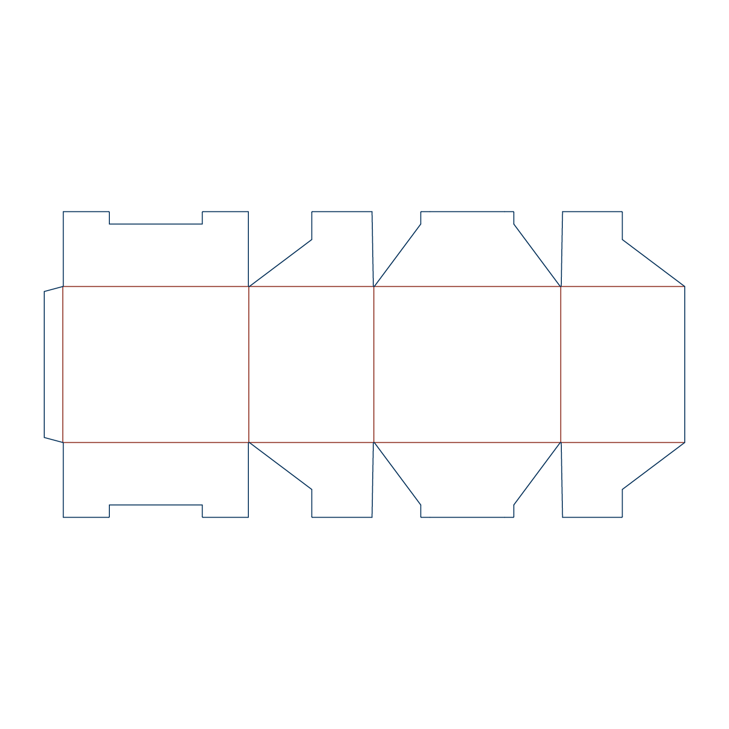 Custom FEFCO 0220 flat dieline layout for a folding corrugated cardboard box template featuring interlocking snap-lock flaps on the top and bottom.