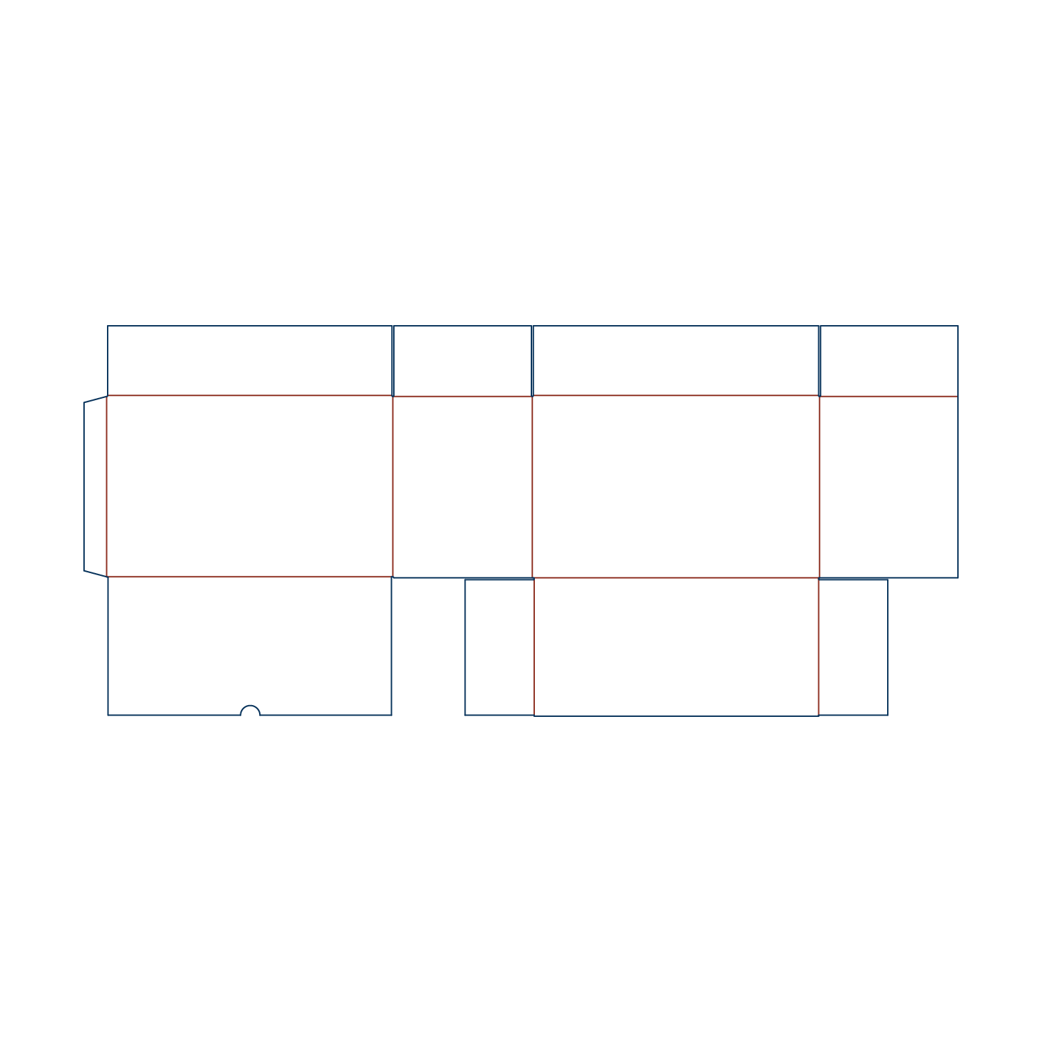 Custom FEFCO 0225 flat dieline layout for a folding corrugated cardboard box template featuring reinforced bellows-style top and bottom flaps.