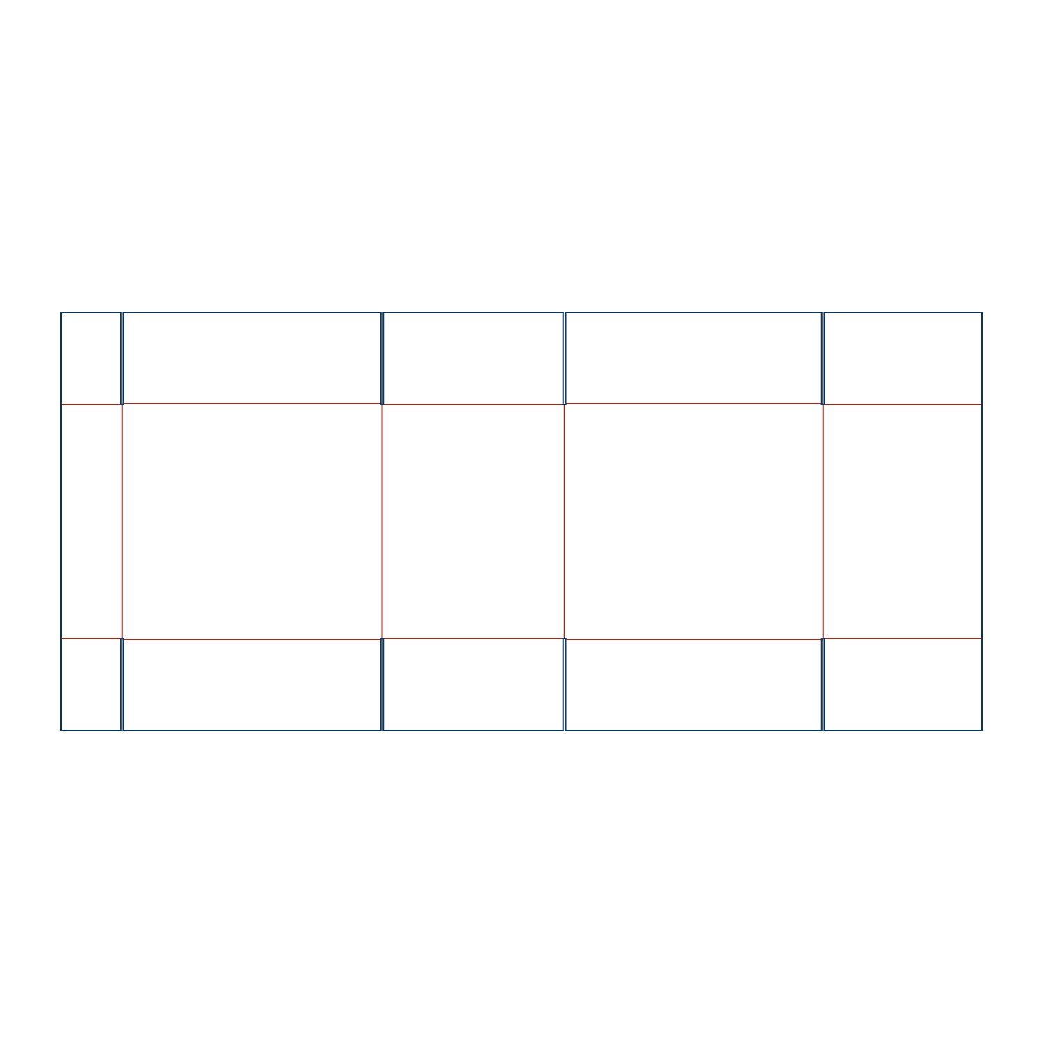 Custom FEFCO 0231 flat dieline layout for a folding corrugated cardboard box template featuring a width-positioned glue joint and standard top and bottom flaps.