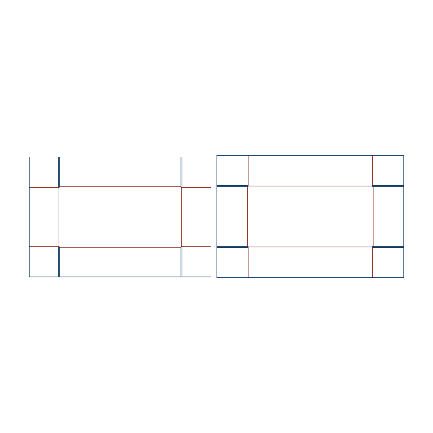 Custom FEFCO 0301 flat dieline layout for a two-piece corrugated cardboard telescope box template featuring a separate tray base and lift-off lid.