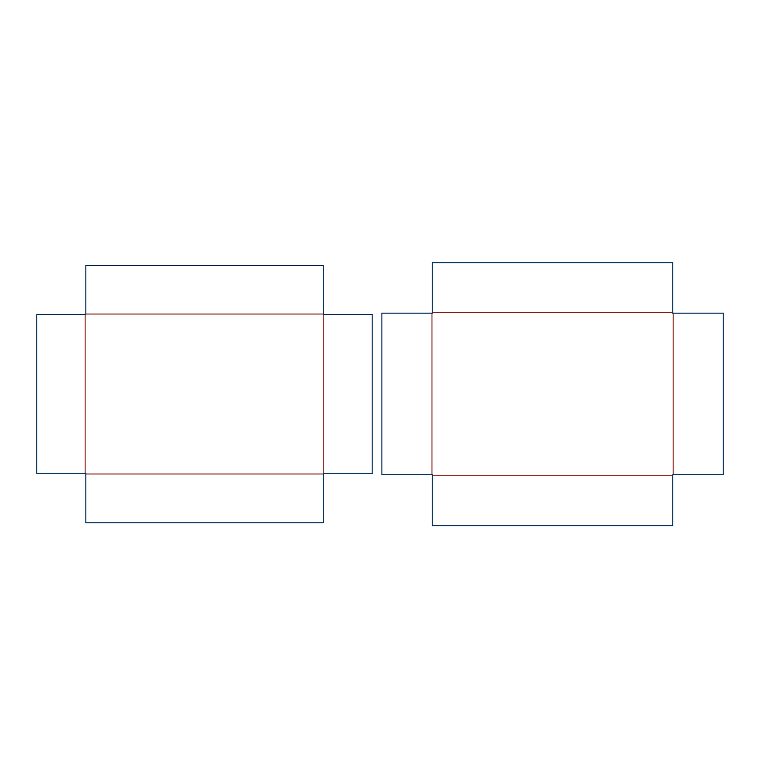 Custom FEFCO 0302 flat dieline layout for a two-piece full telescope corrugated cardboard box template featuring separate tape-assembled lid and base pieces.