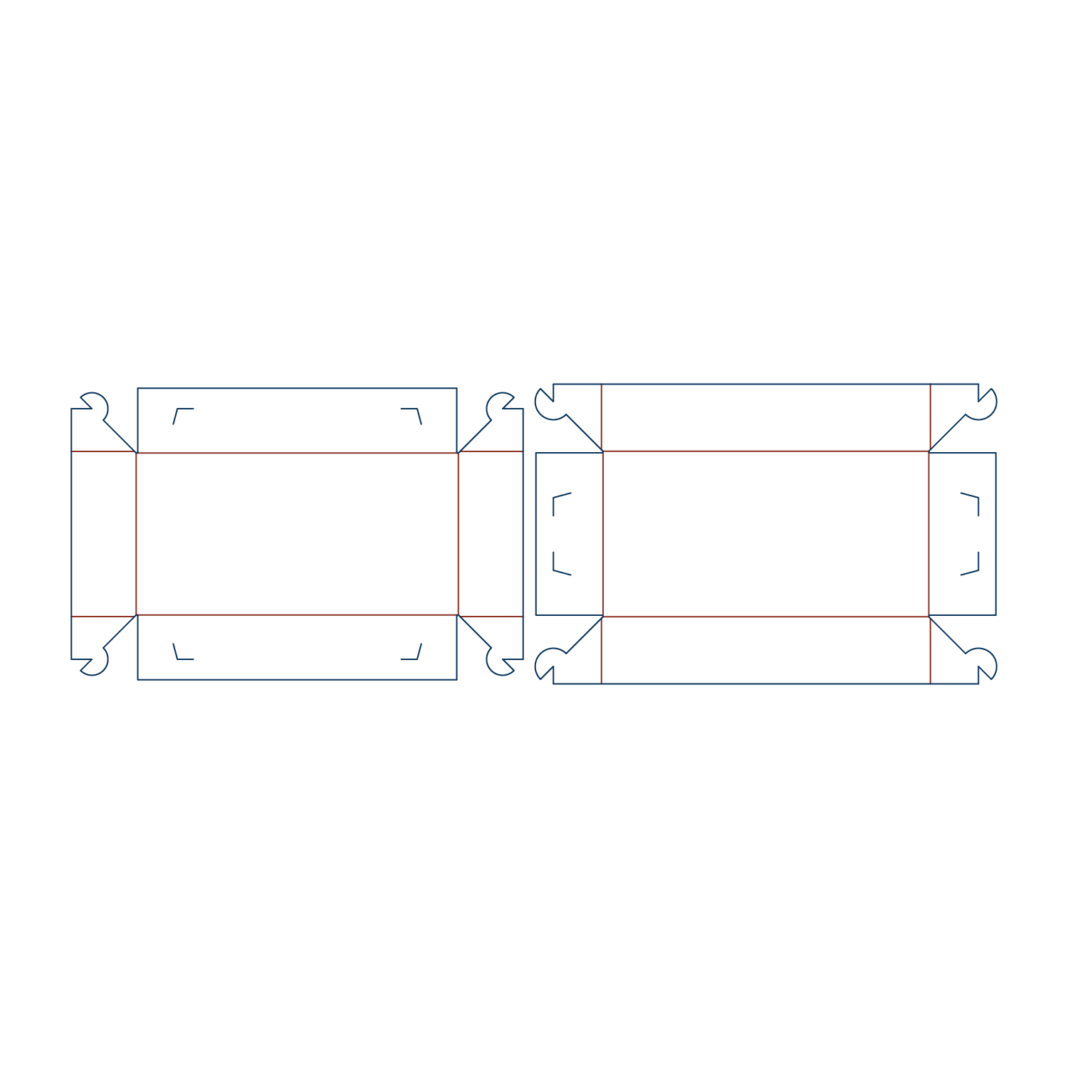 Custom FEFCO 0307 flat dieline layout for a telescope packaging template featuring manual-lock tabs for rigid corner assembly without tape.