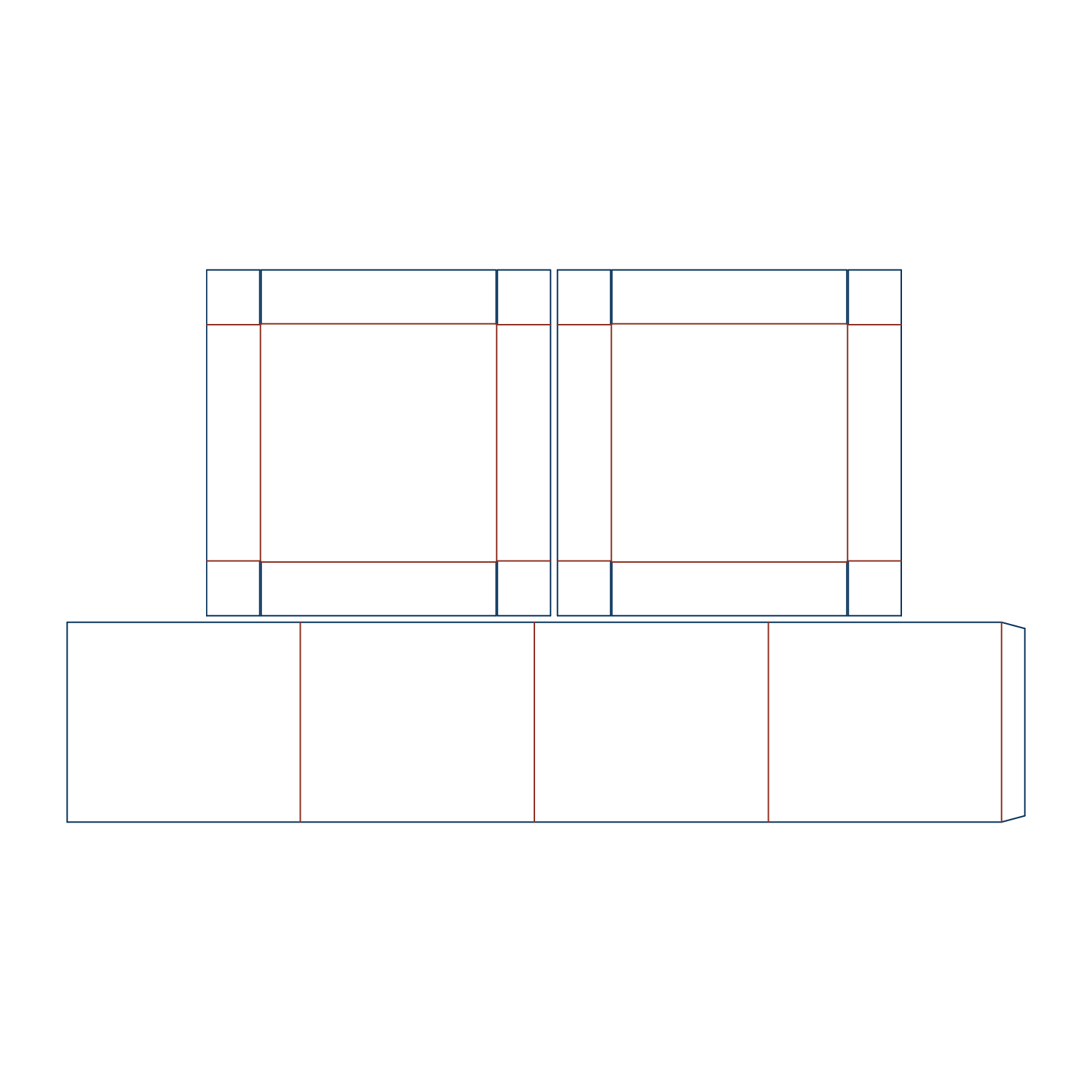 Custom FEFCO 0310 flat dieline layout for a two-piece corrugated box template with a full telescoping lid and slotted flap base container.