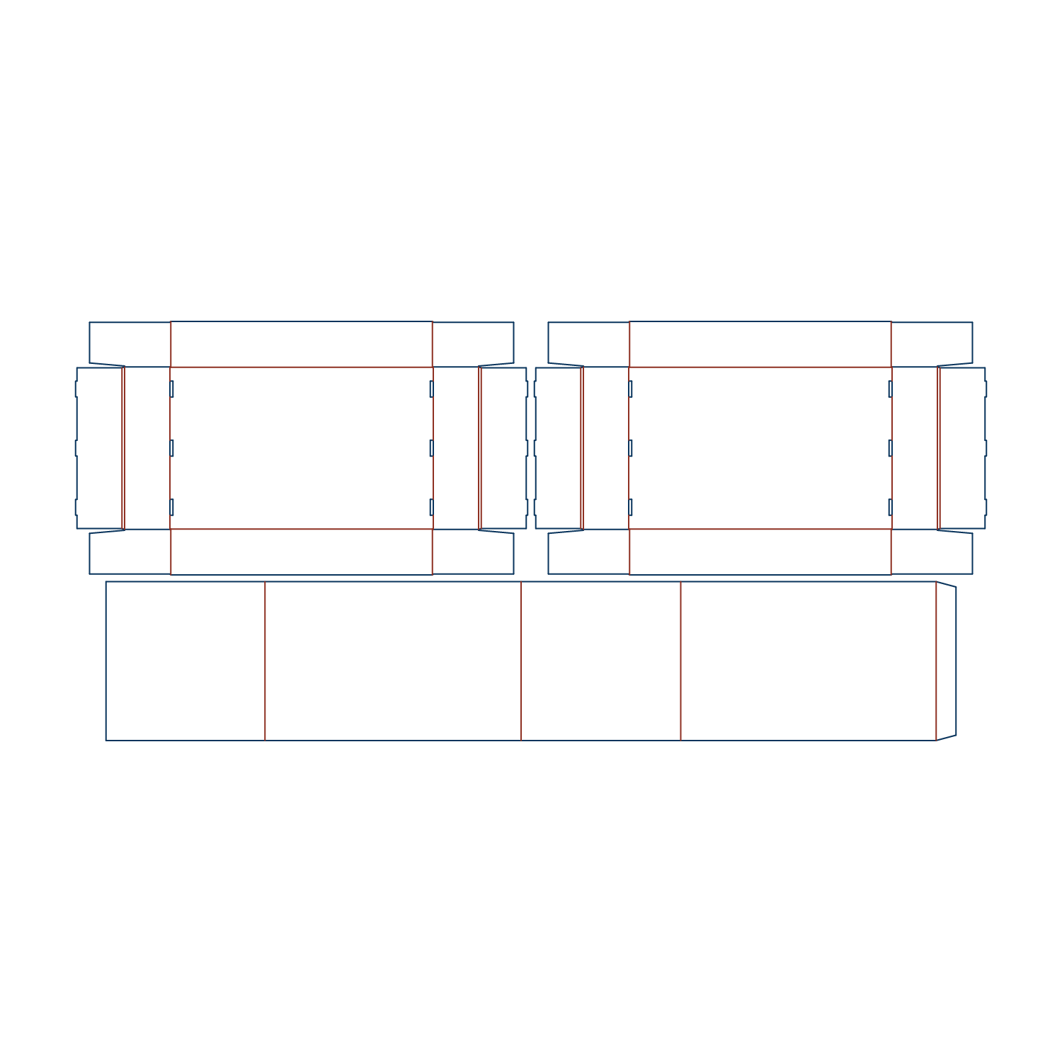 Custom FEFCO 0314 flat dieline layout for a telescopic corrugated cardboard package template with a separate slide-over drop lid