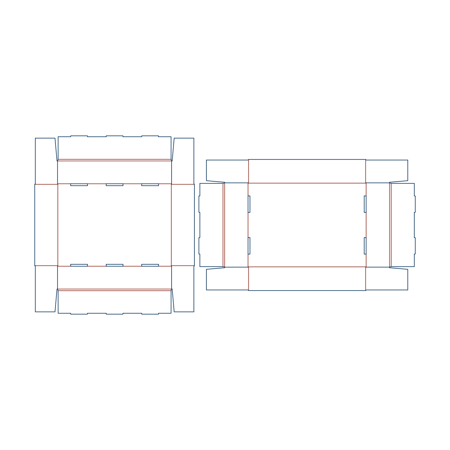 Custom FEFCO 0330 flat dieline layout for a telescope-style box template with double walls and integral locking tabs for manual setup.