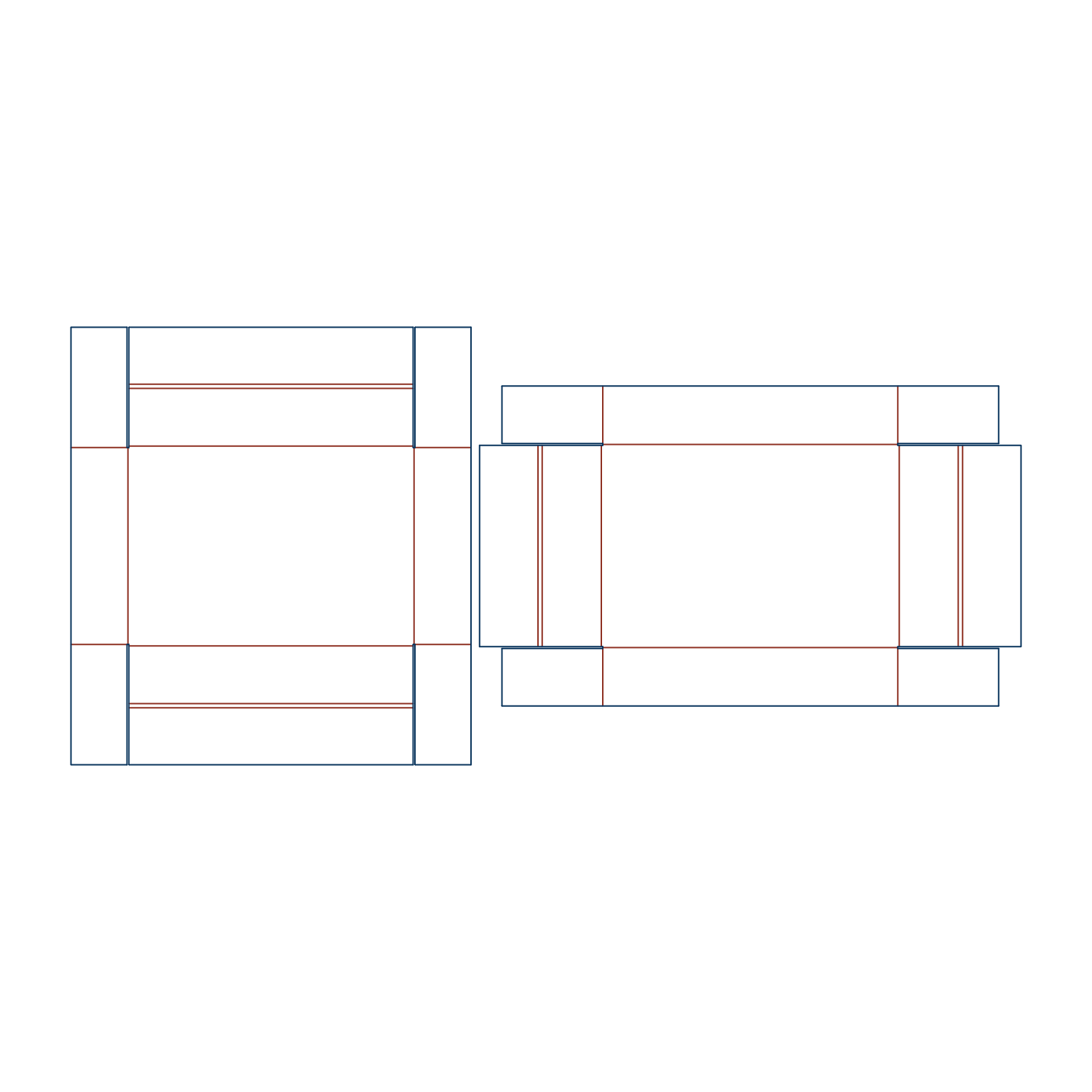 Custom FEFCO 0331 flat dieline layout for a telescopic corrugated board tray template featuring reinforced interlocking side panels.