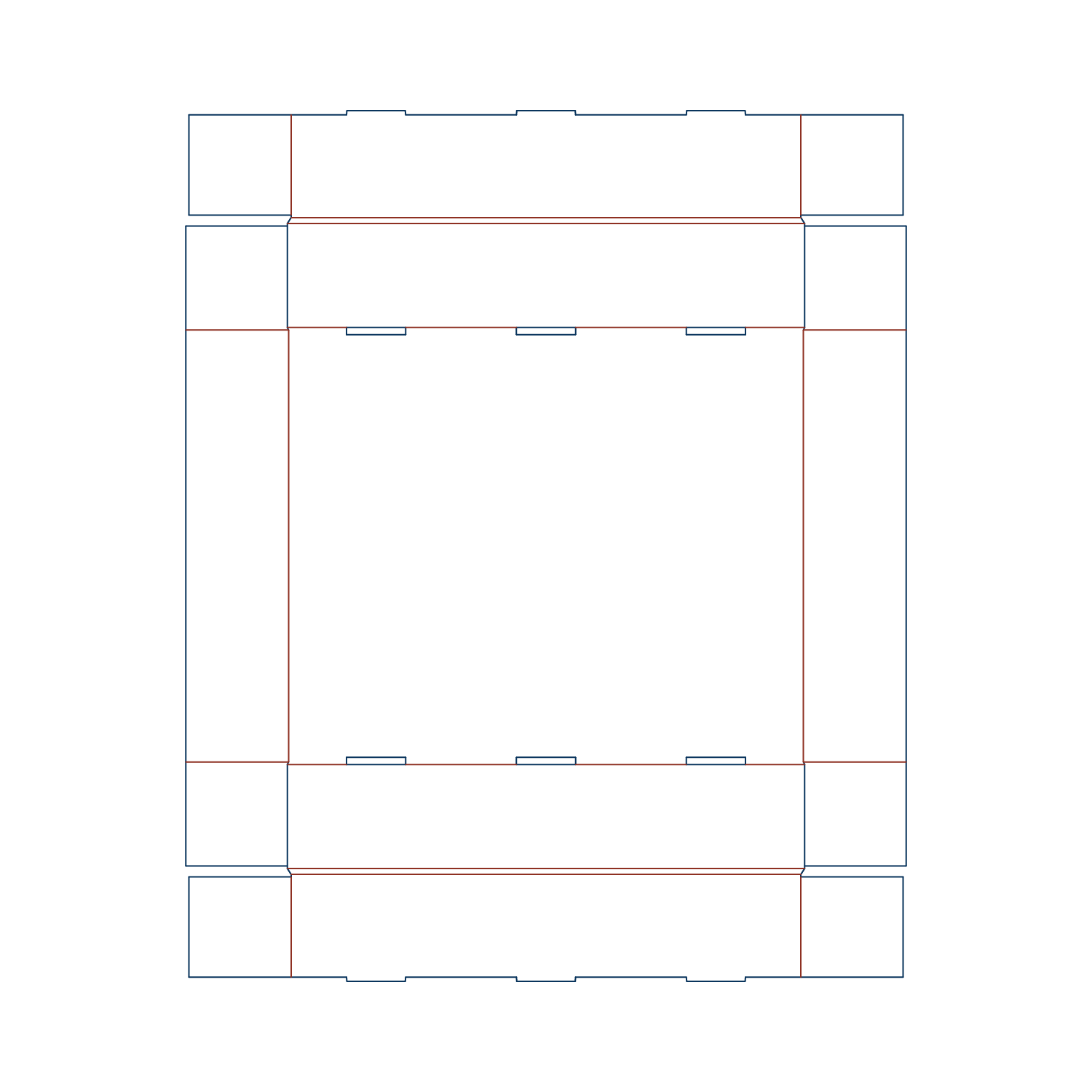 Custom tray box 27014 flat dieline layout for a folder tray packaging template with reinforced locking side panels and slot cuts.