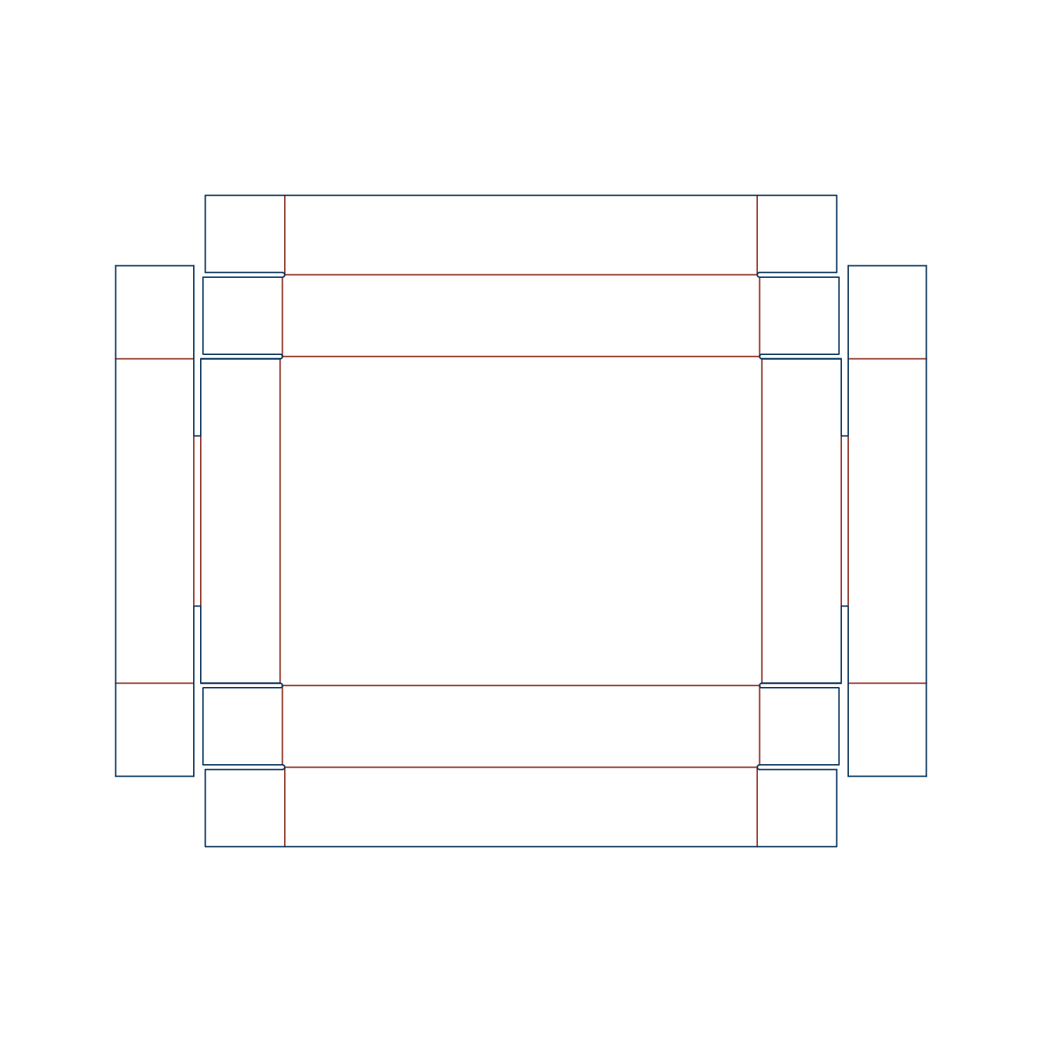 Custom tray box 27012 flat dieline layout for a folding document tray template with custom thumb notches and overlapping lock walls.