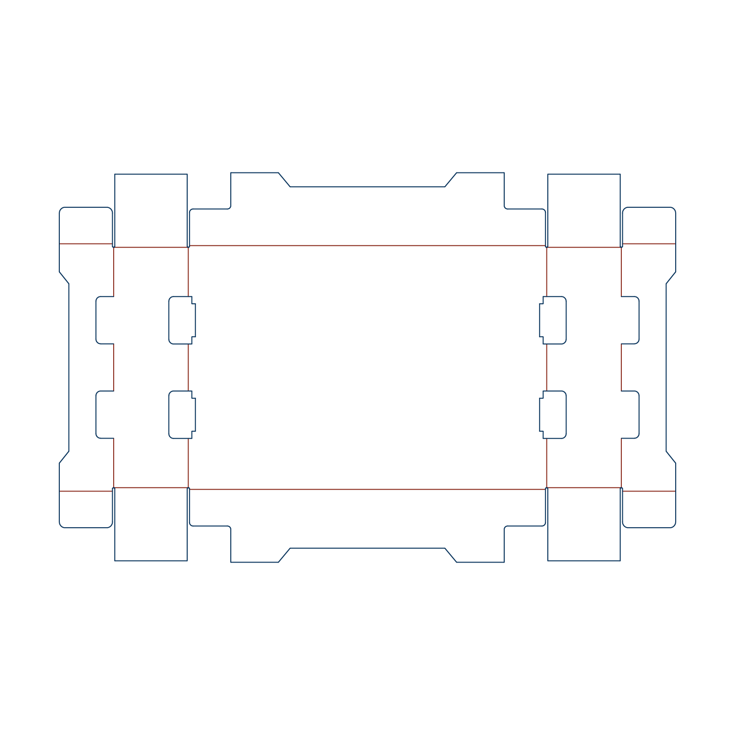 Custom tay box 27010 flat dieline layout for a modified octagonal folder cardboard template with custom side panels