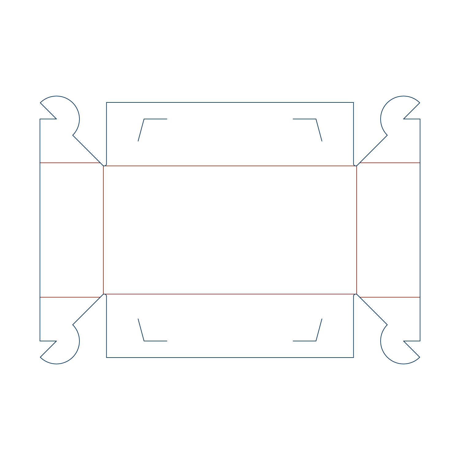 Custom tray box 27011 flat dieline layout for an automated setup folding tray template with interlocking floor panels