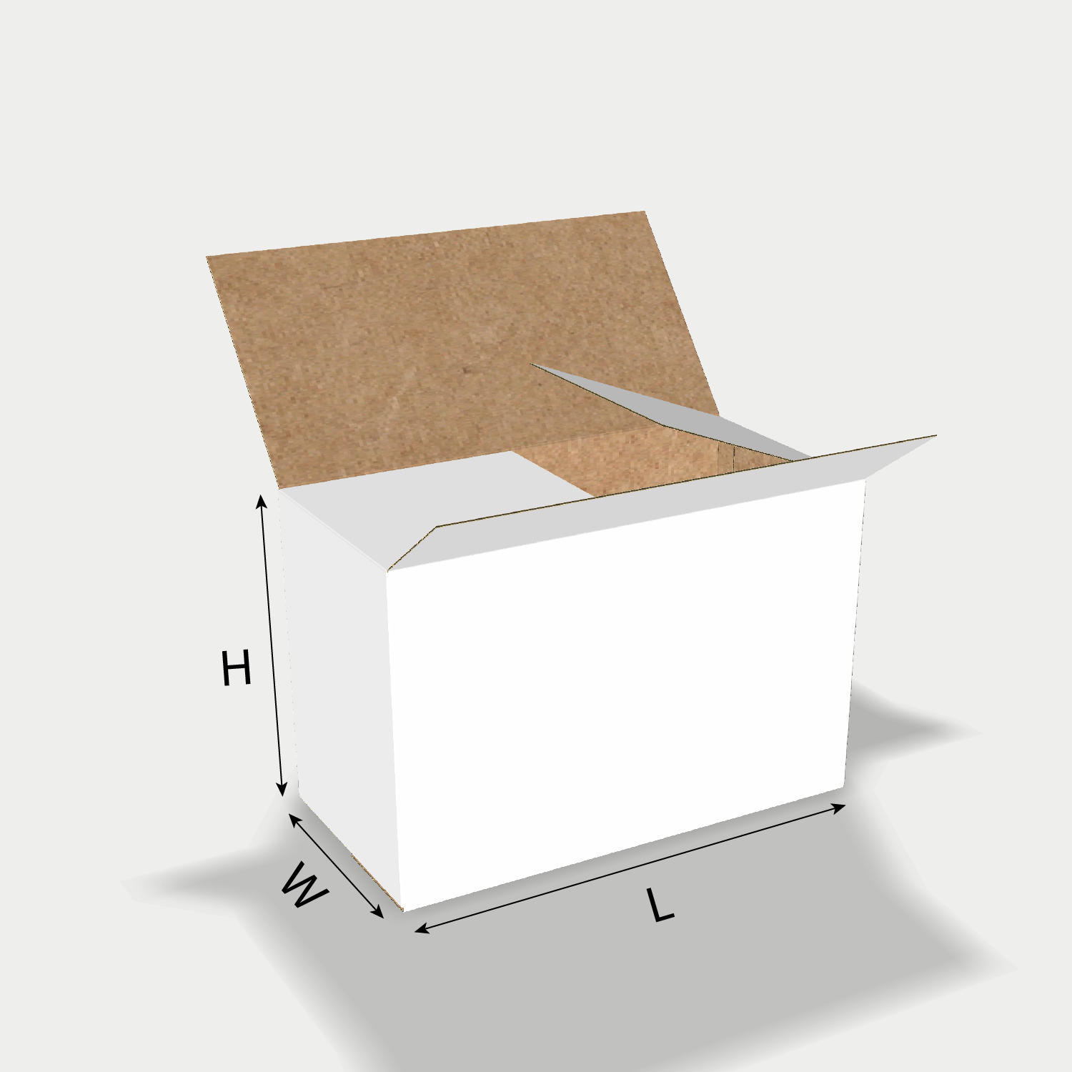 Custom FEFCO 0203 box dieline generator interface with length, width, and height size guidelines.