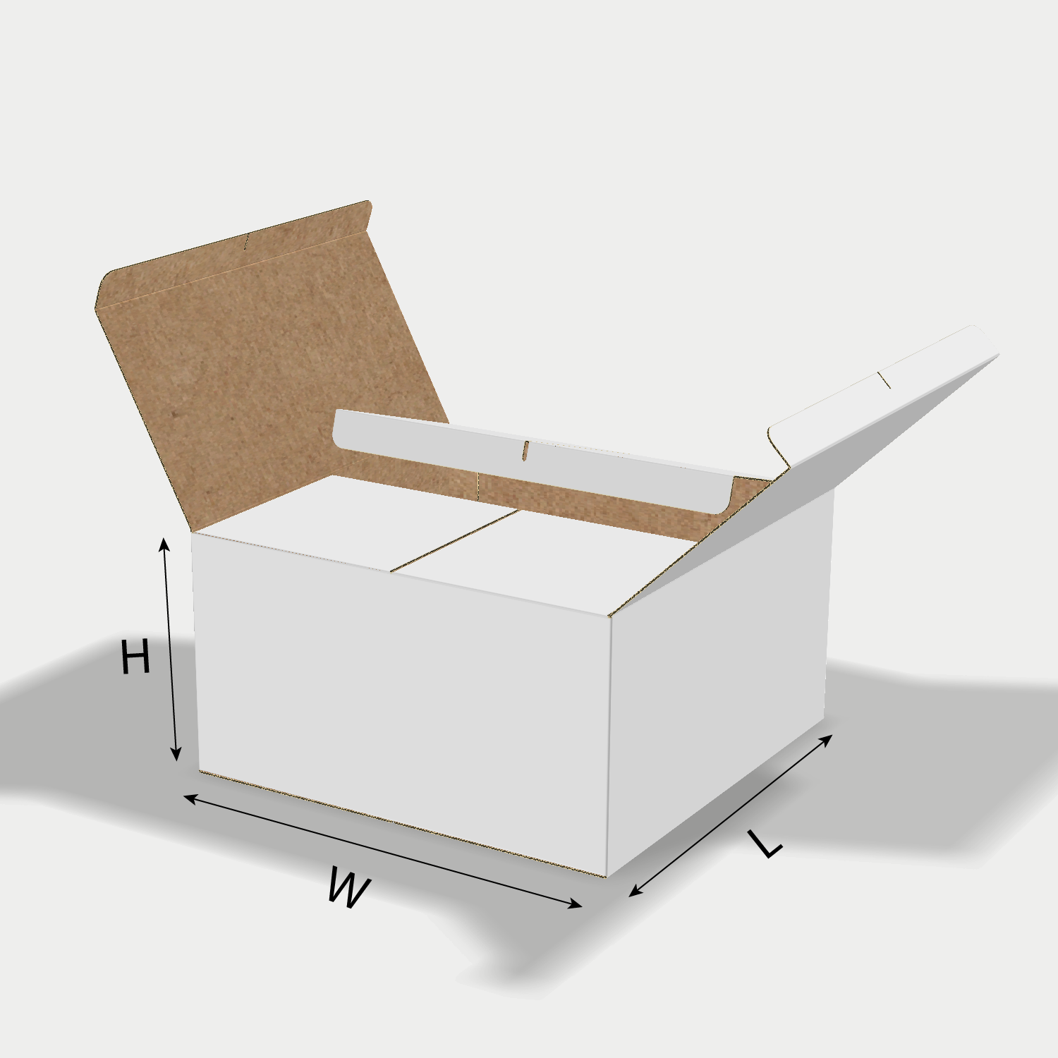 Custom FEFCO 0208 box dieline generator interface with length, width, and height size guidelines.