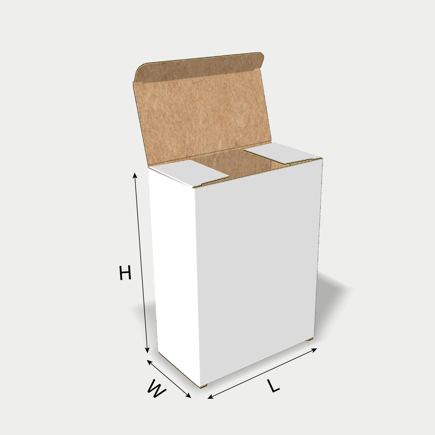 Custom FEFCO 0210 box dieline generator interface with length, width, and height size guidelines.