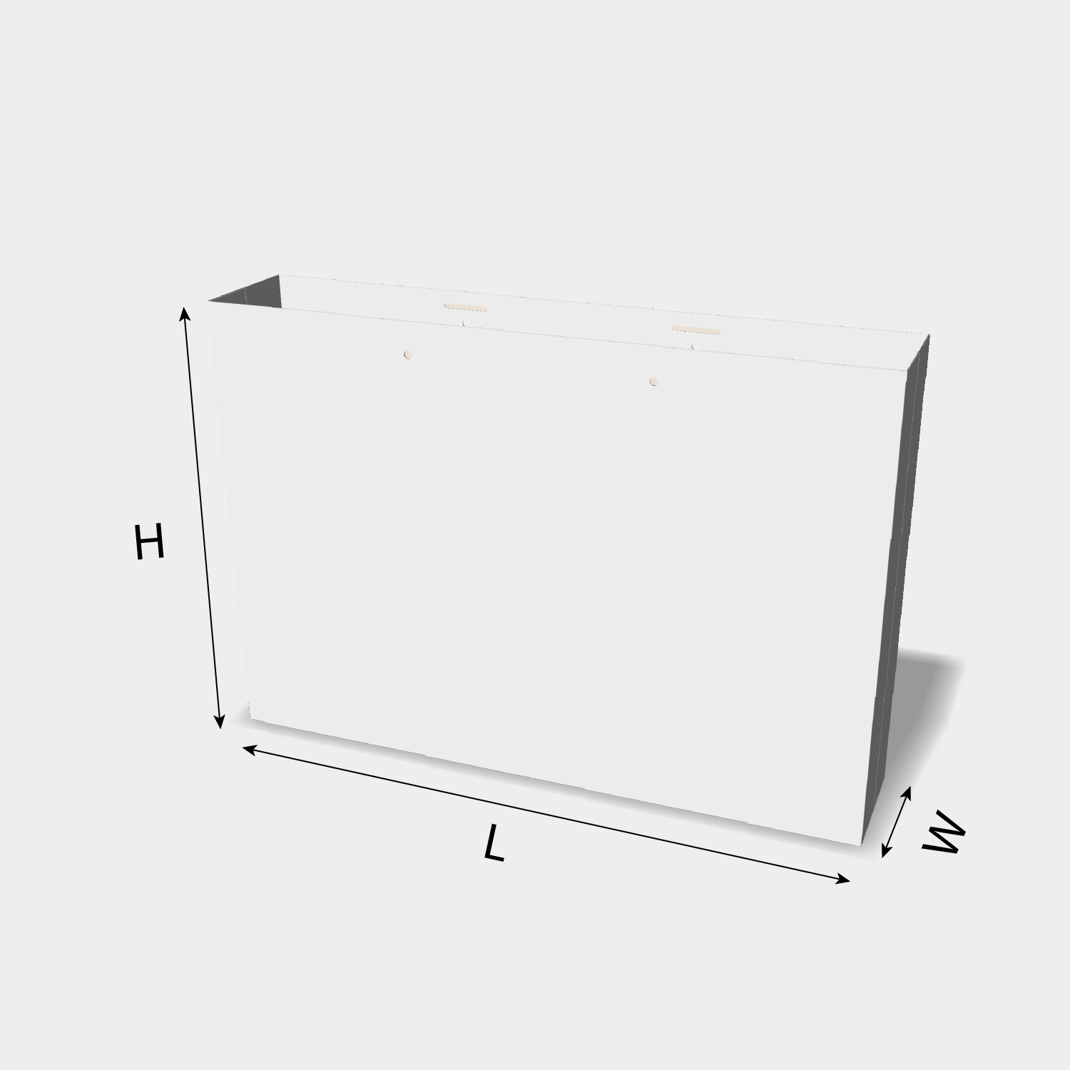Custom paper bag 25001 dieline generator interface with length, width, and height size guidelines.