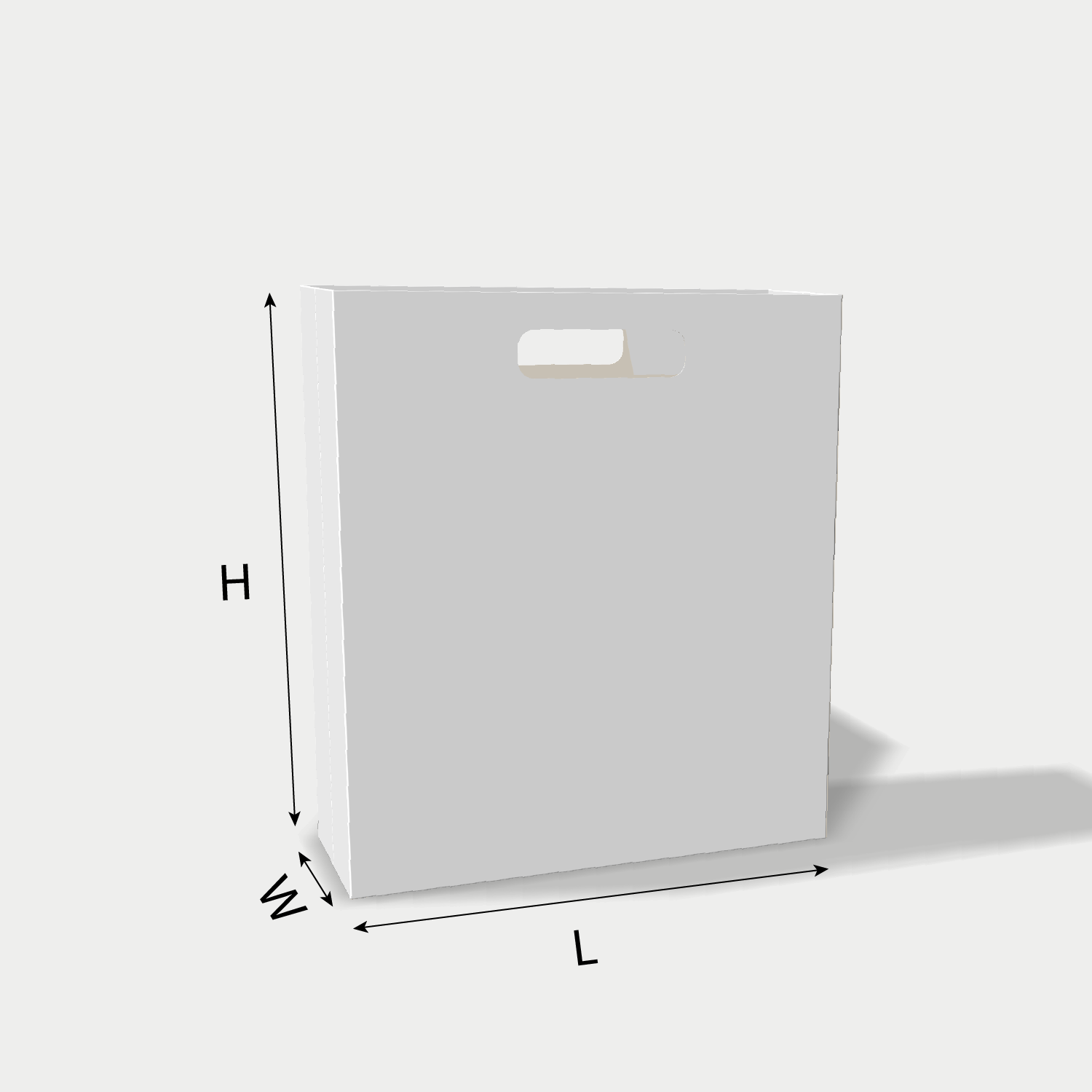 Custom paper bag 25011 dieline generator interface with length, width, and height size guidelines.