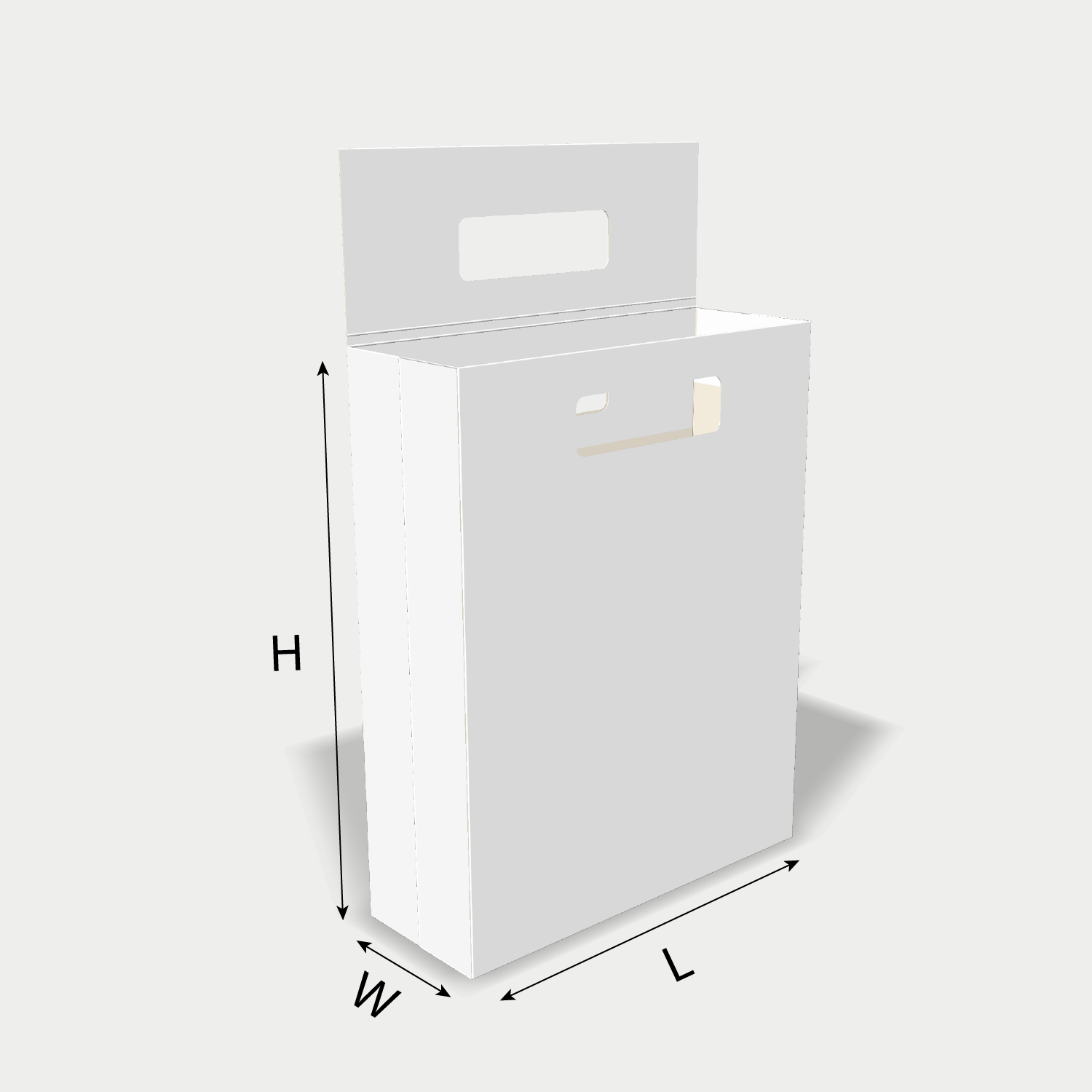 Custom paper bag 25025 dieline generator interface with length, width, and height size guidelines.
