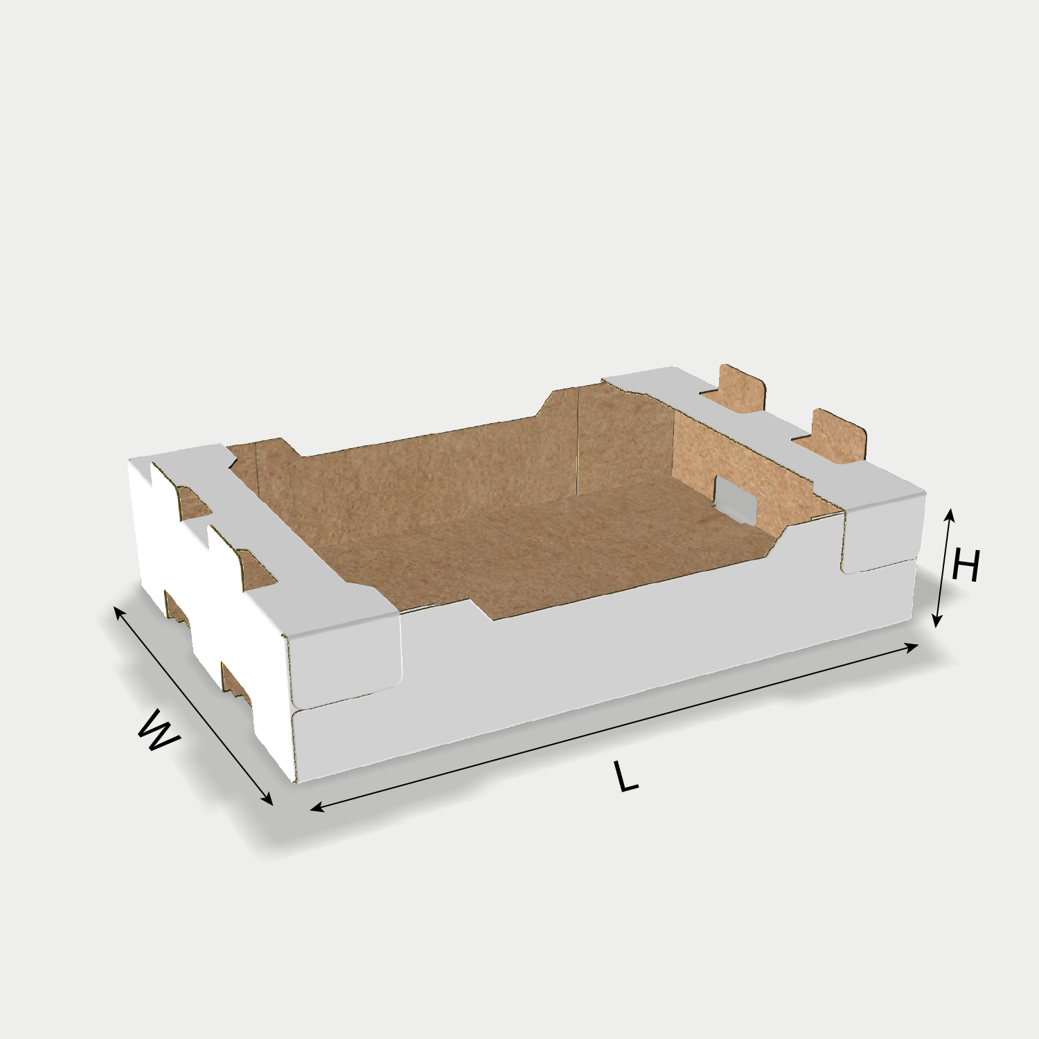 Custom tray box 27010 dieline generator interface with length, width, and height size guidelines.