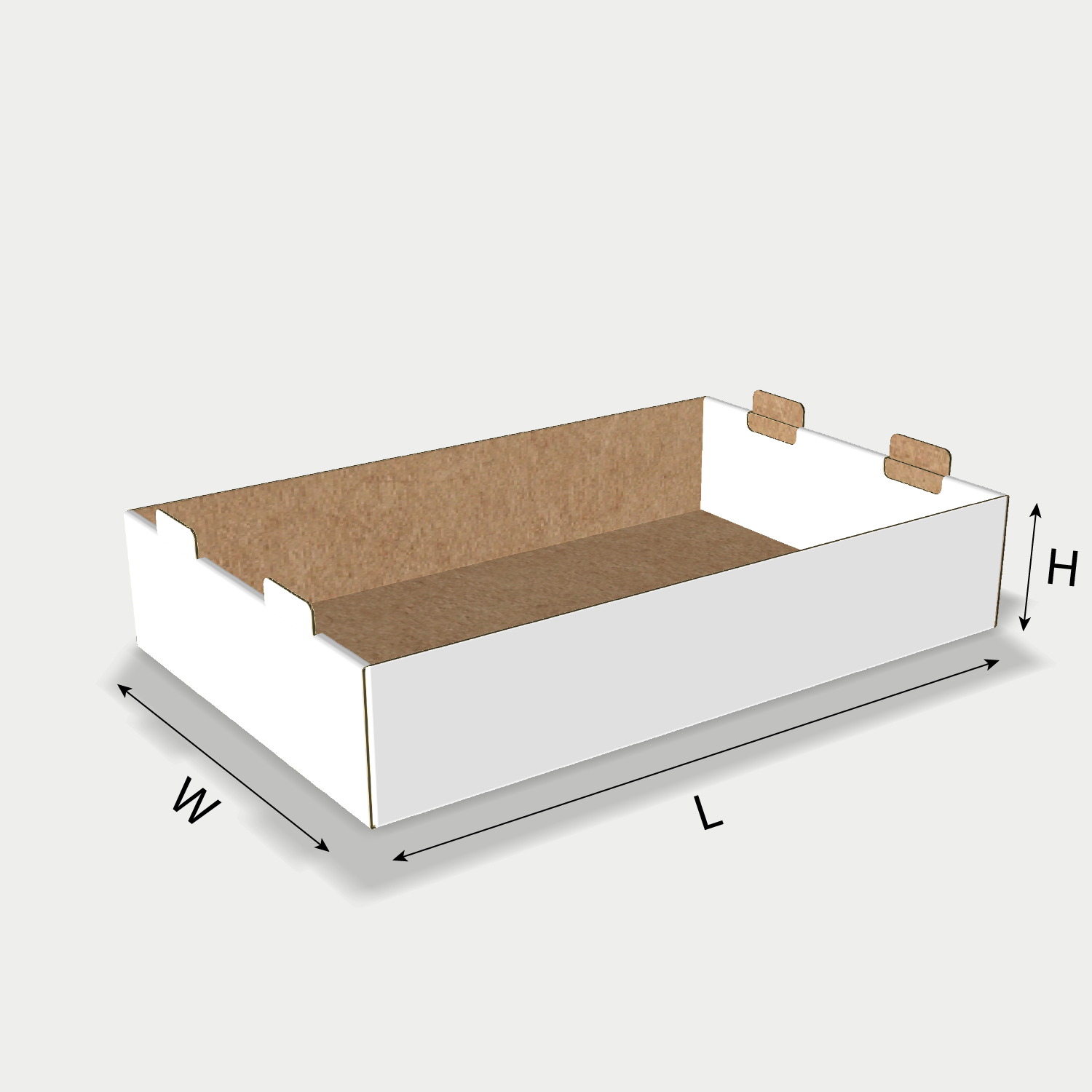 Custom tray box 27008 dieline generator interface with length, width, and height size guidelines.