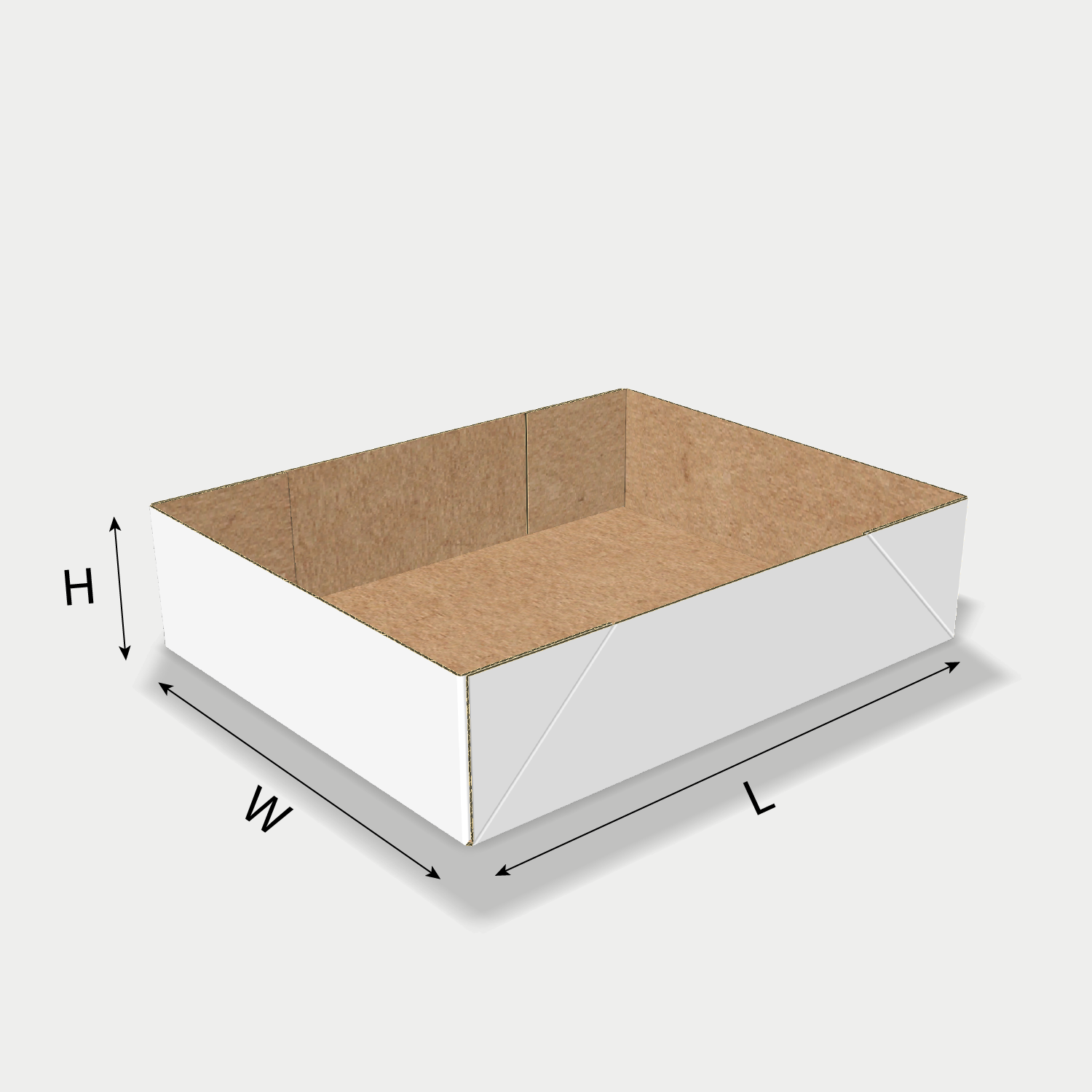 Custom tray box 27015 dieline generator interface with length, width, and height size guidelines.