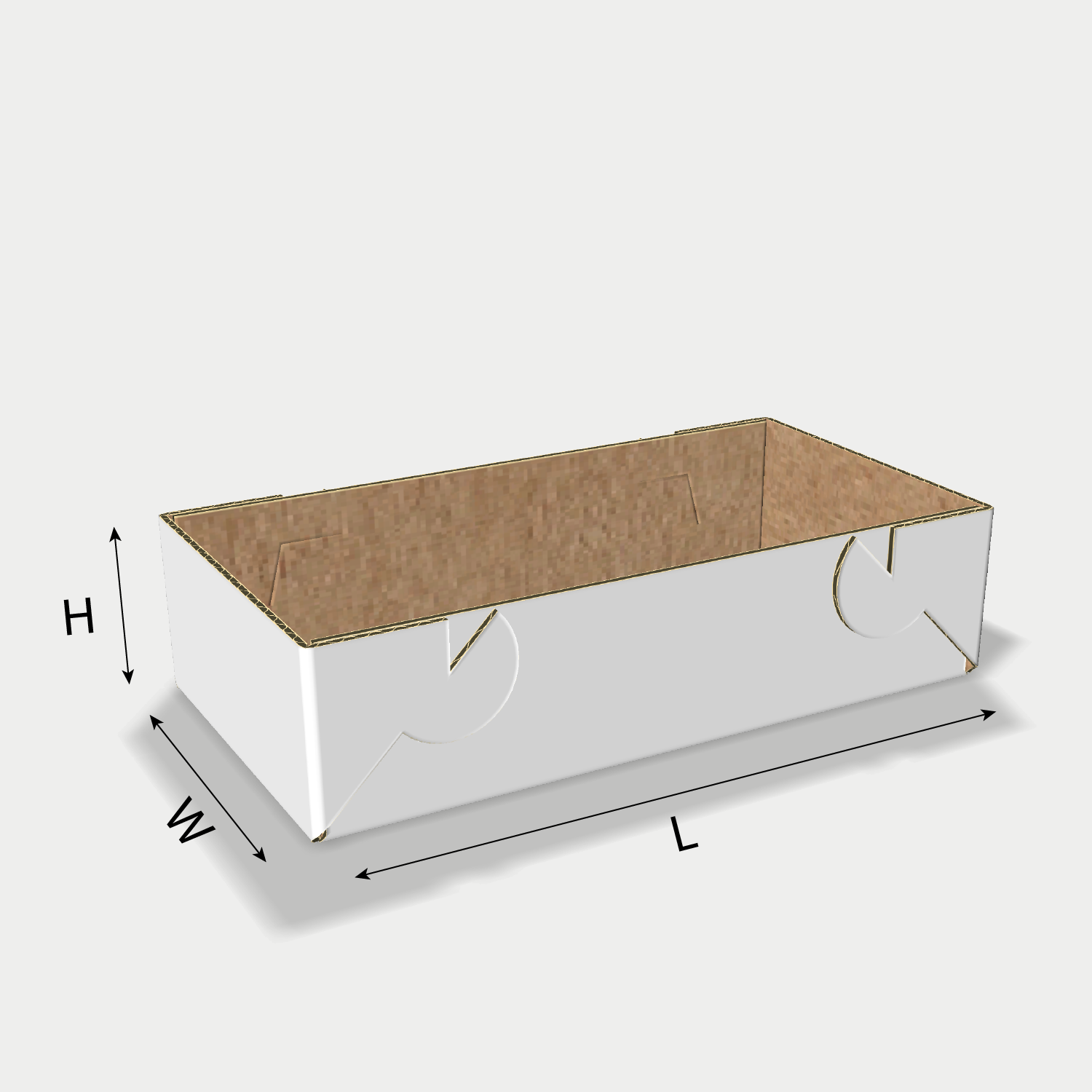Custom tray box 27011 dieline generator interface with length, width, and height size guidelines.