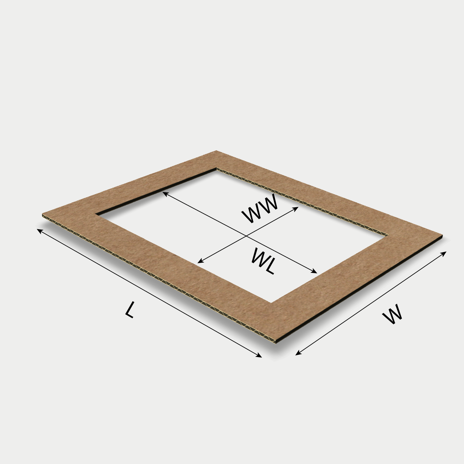 Custom CEFBox insert 23078, corrugated cushion frame board, dieline generator interface with length, width, and height size guidelines.