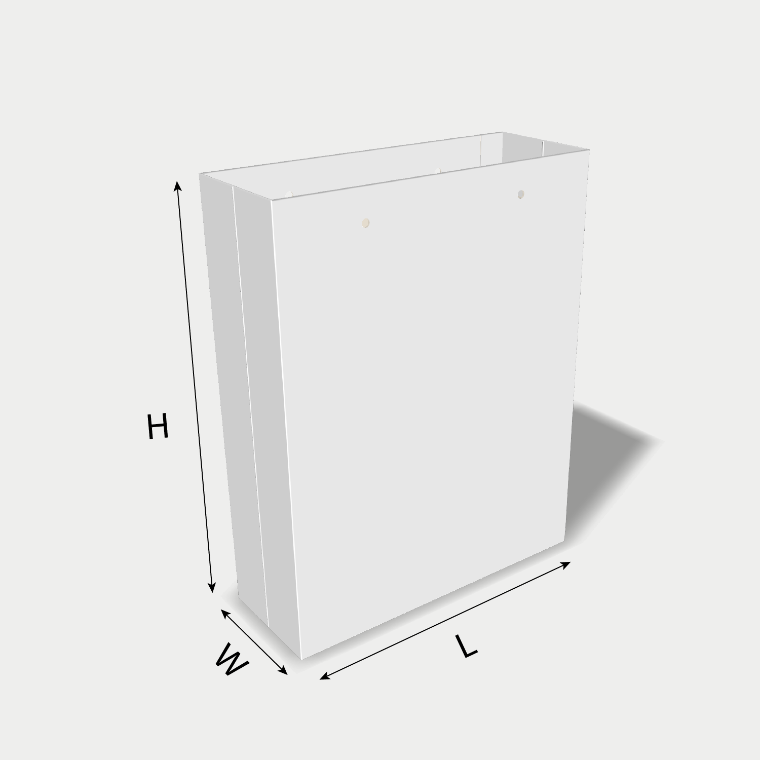 Custom paper bag 25002 dieline generator interface with length, width, and height size guidelines.