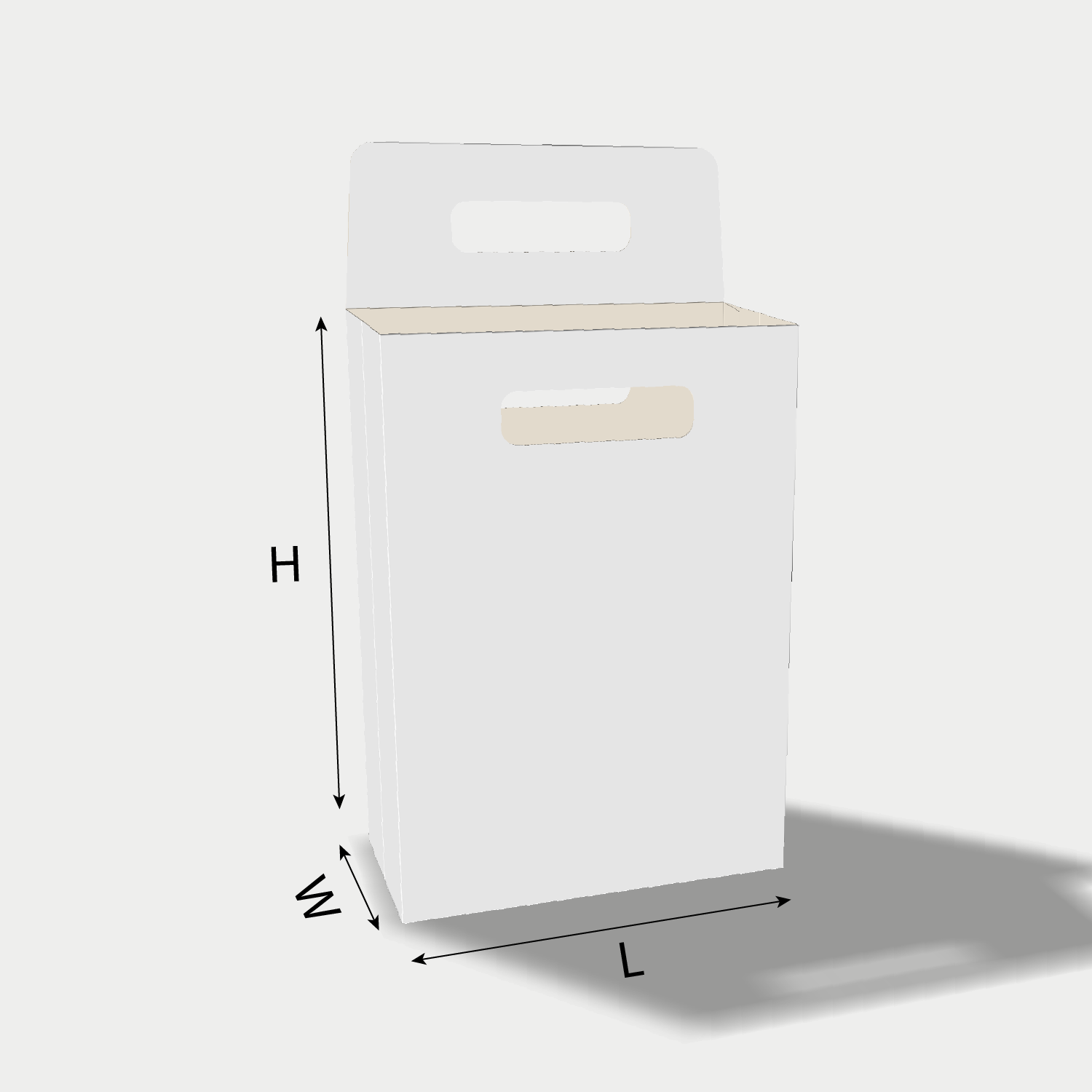 Custom paper bag 25024 dieline generator interface with length, width, and height size guidelines.