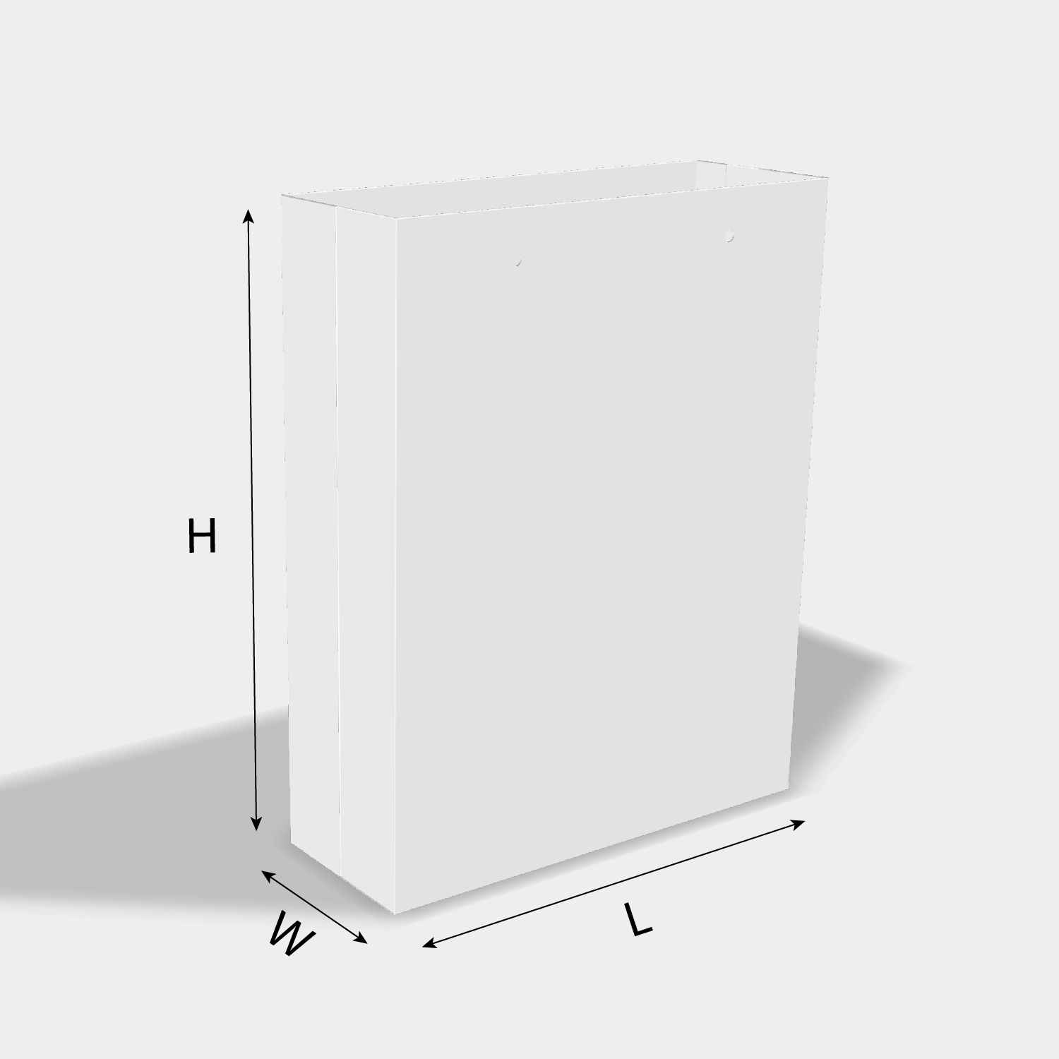Custom paper bag 25026 dieline generator interface with length, width, and height size guidelines.