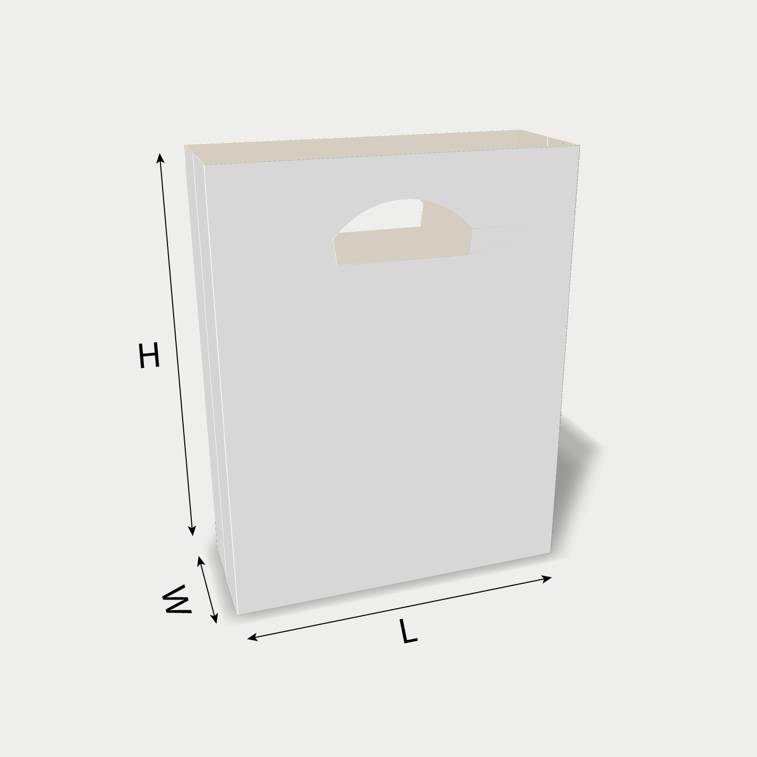 Custom paper bag 25005 dieline generator interface with length, width, and height size guidelines.