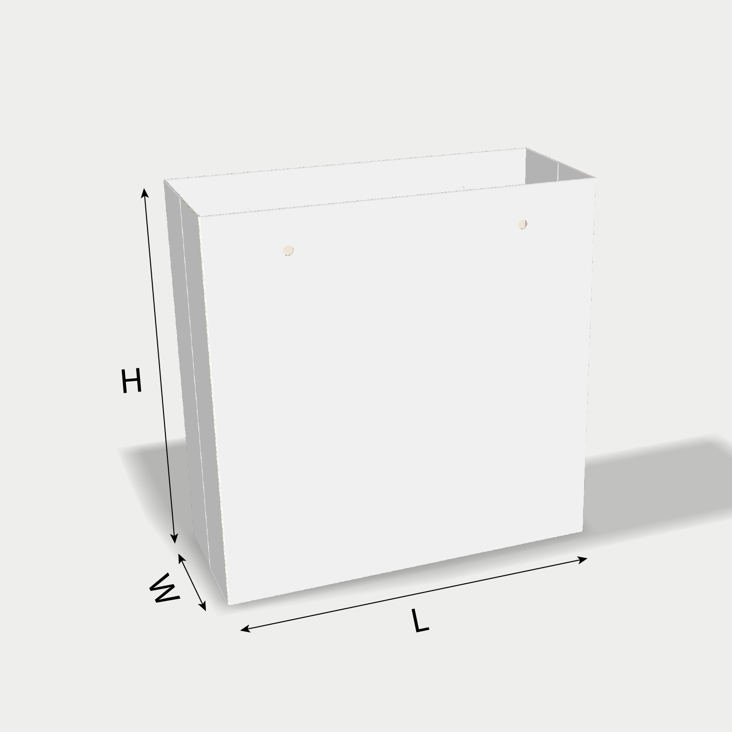 Custom paper bag 25009 dieline generator interface with length, width, and height size guidelines.