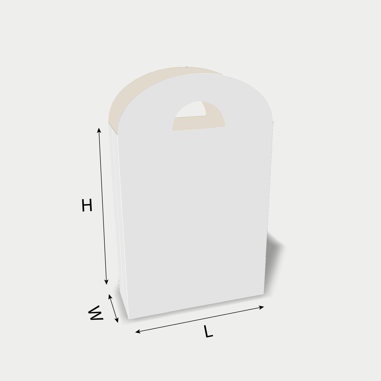 Custom paper bag 25007 dieline generator interface with length, width, and height size guidelines.