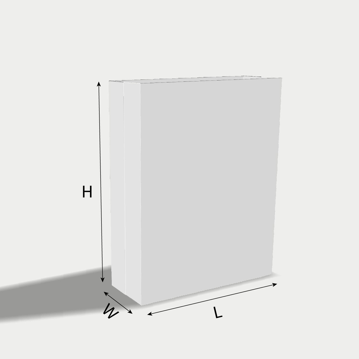 Custom paper bag 25027 dieline generator interface with length, width, and height size guidelines.