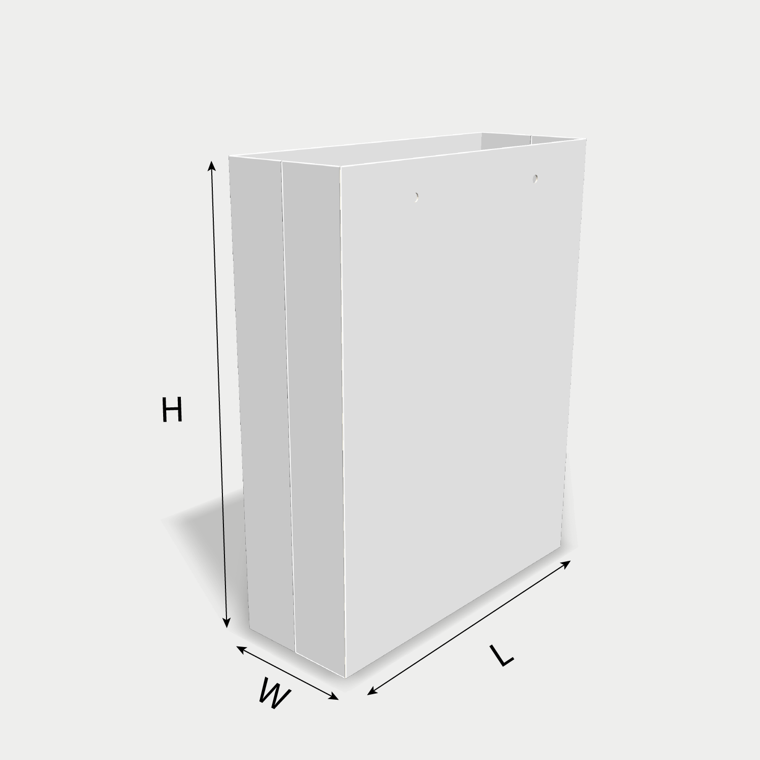 Custom paper bag 25010 dieline generator interface with length, width, and height size guidelines.