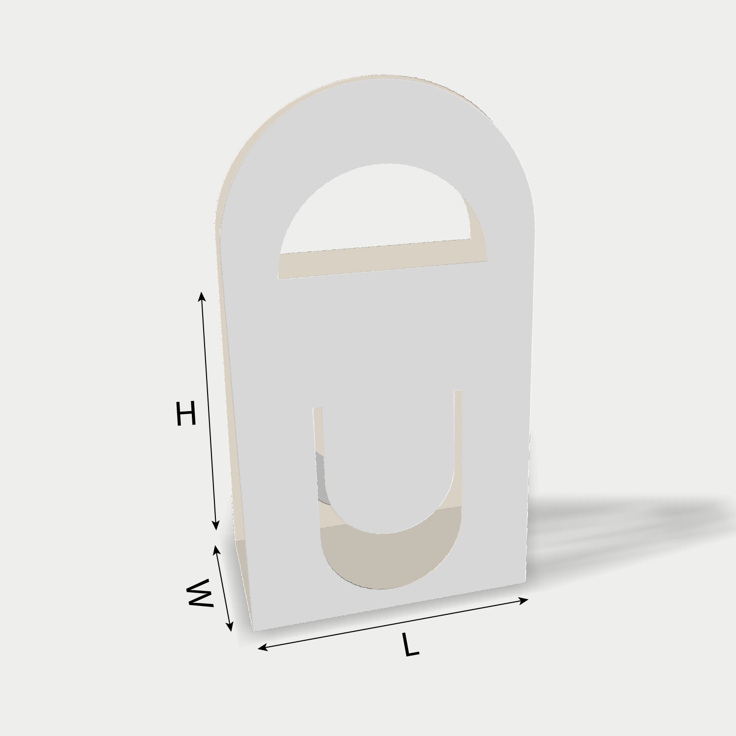 Custom paper bag 25008 dieline generator interface with length, width, and height size guidelines.