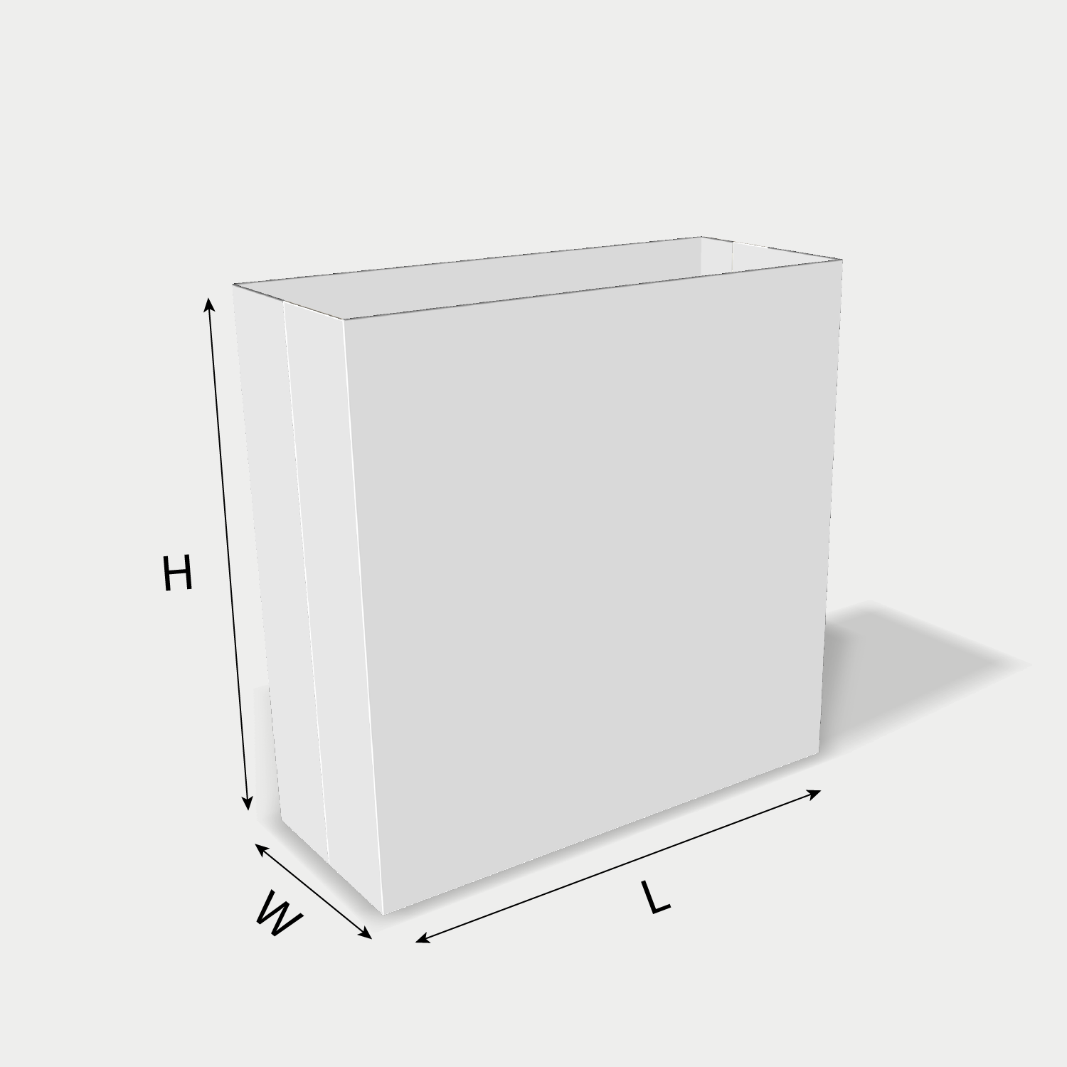 Custom paper bag 25028 dieline generator interface with length, width, and height size guidelines.