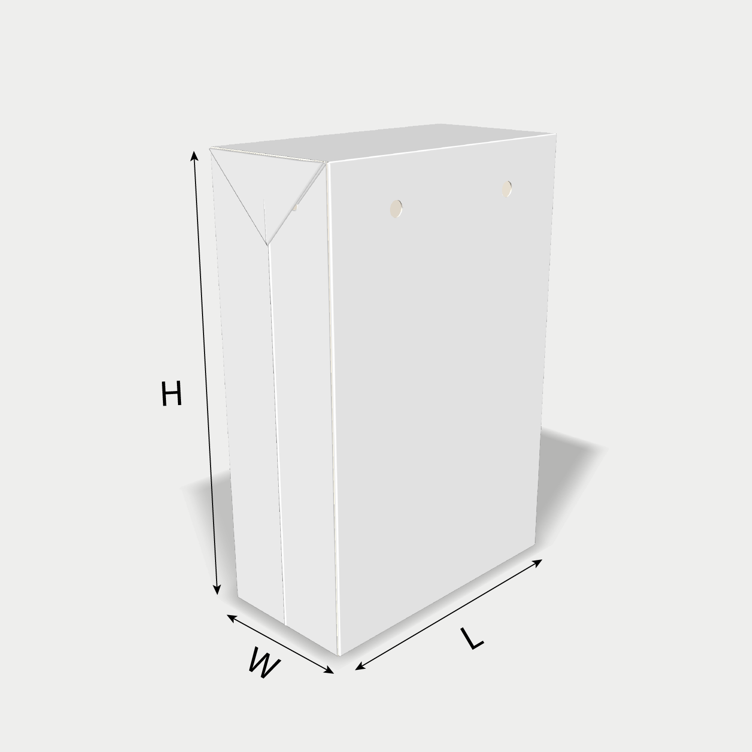 Custom paper bag 25029 dieline generator interface with length, width, and height size guidelines.