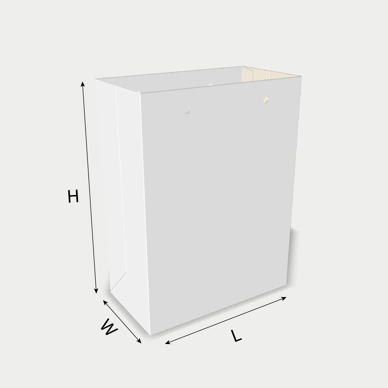Custom paper bag 25017 dieline generator interface with length, width, and height size guidelines.