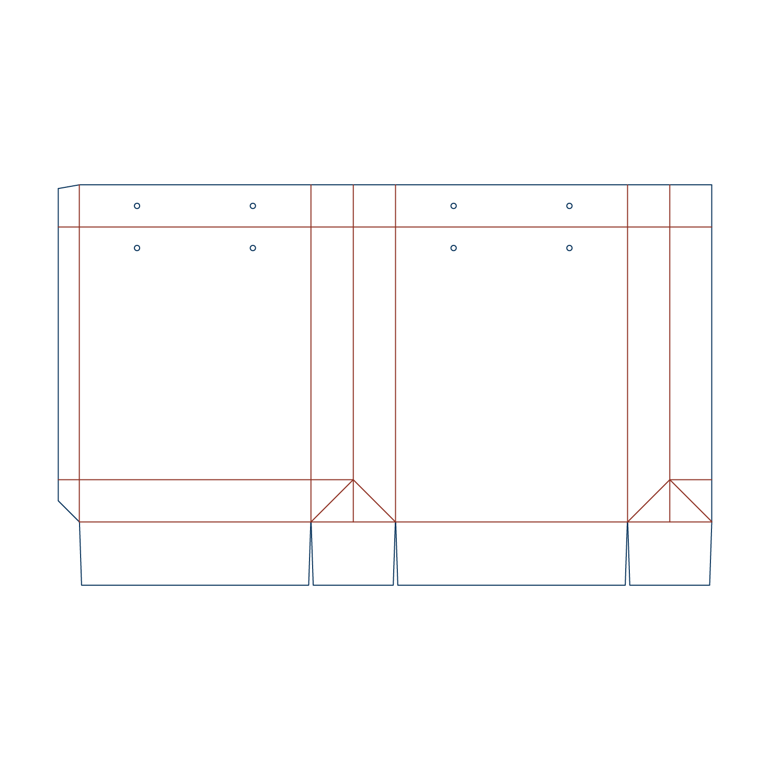 Custom paper bag flat dieline layout for a paper bag type 25010 with hang holes