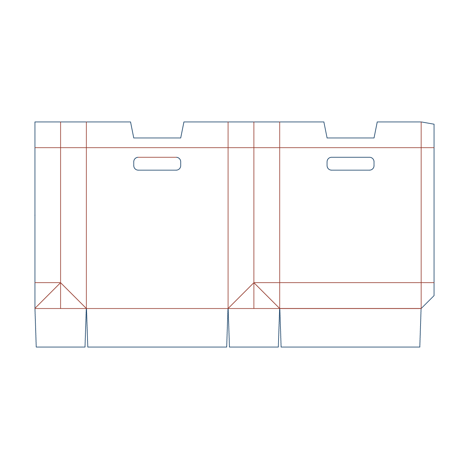Custom paper bag flat dieline layout for a paper bag type 25011 with hang holes
