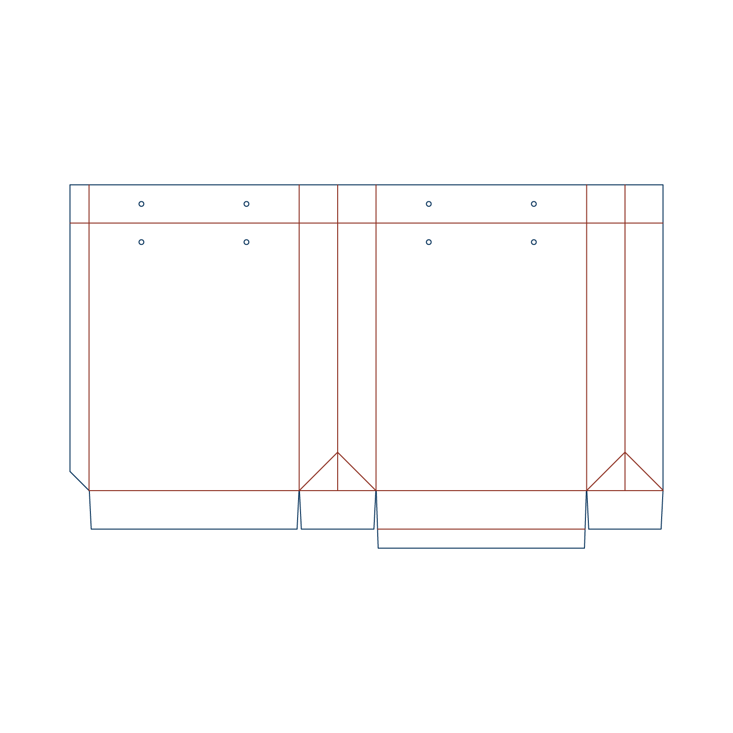 Custom paper bag flat dieline layout for a paper bag type 25026 with hang holes