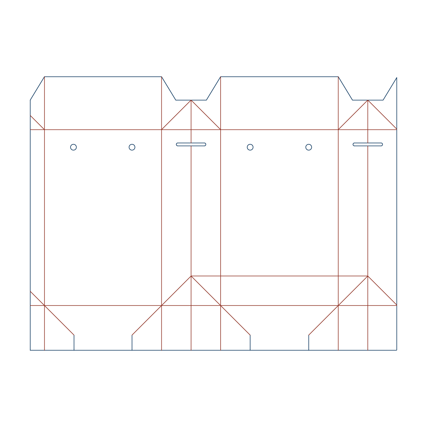 Custom paper bag flat dieline layout for a paper bag type 25029 with hang holes