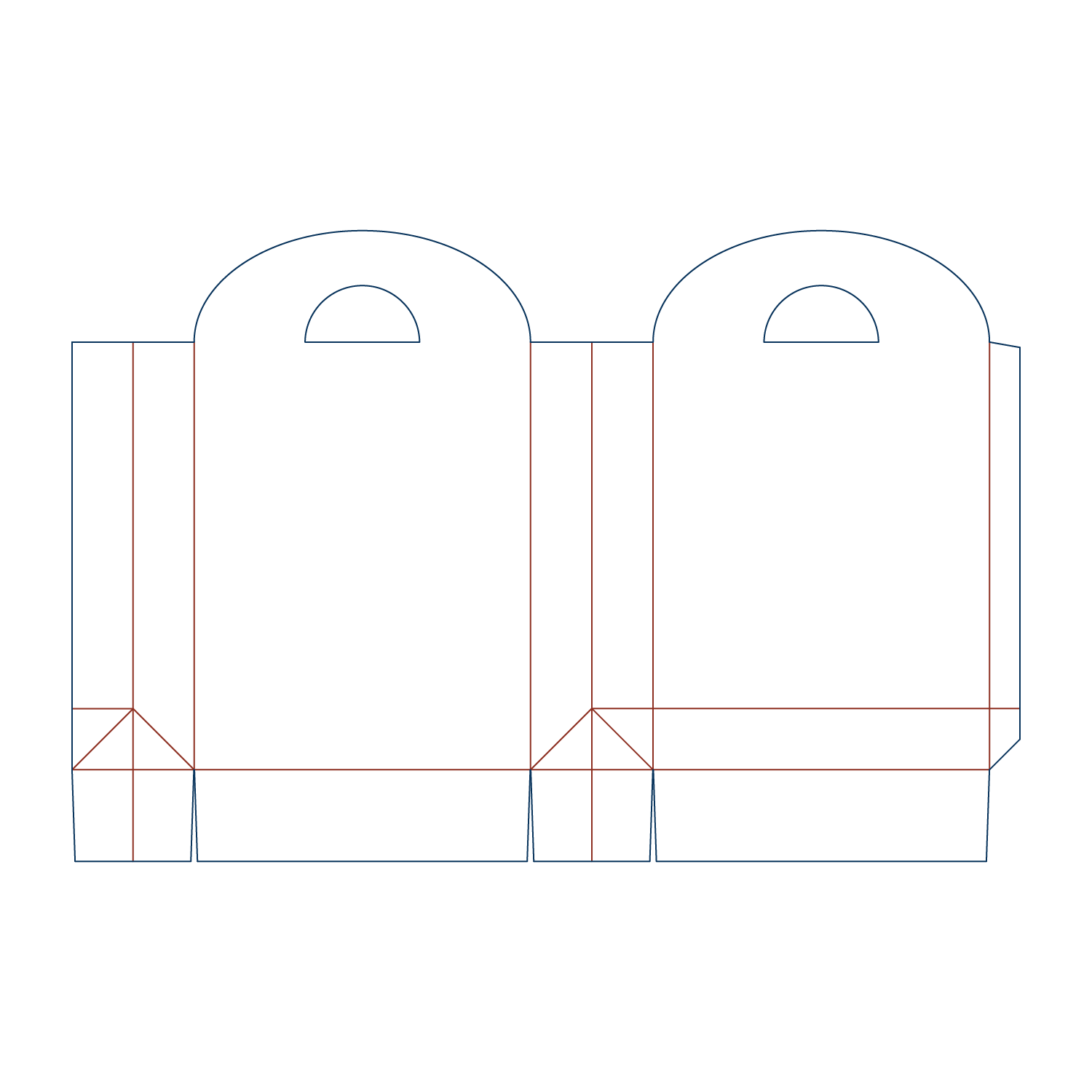 Custom paper bag flat dieline layout for a paper bag type 25007 with hang holes