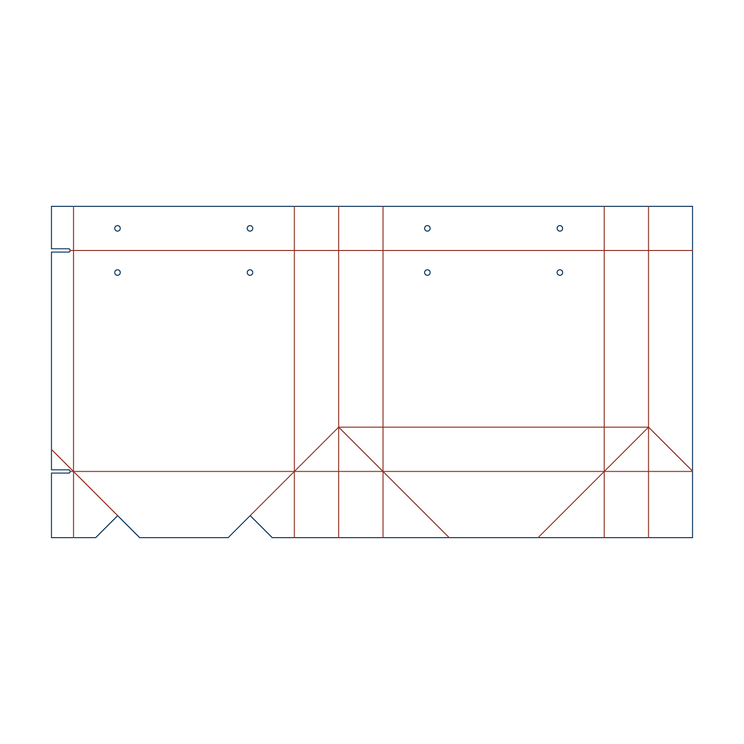Custom paper bag flat dieline layout for a paper bag type 25009 with hang holes