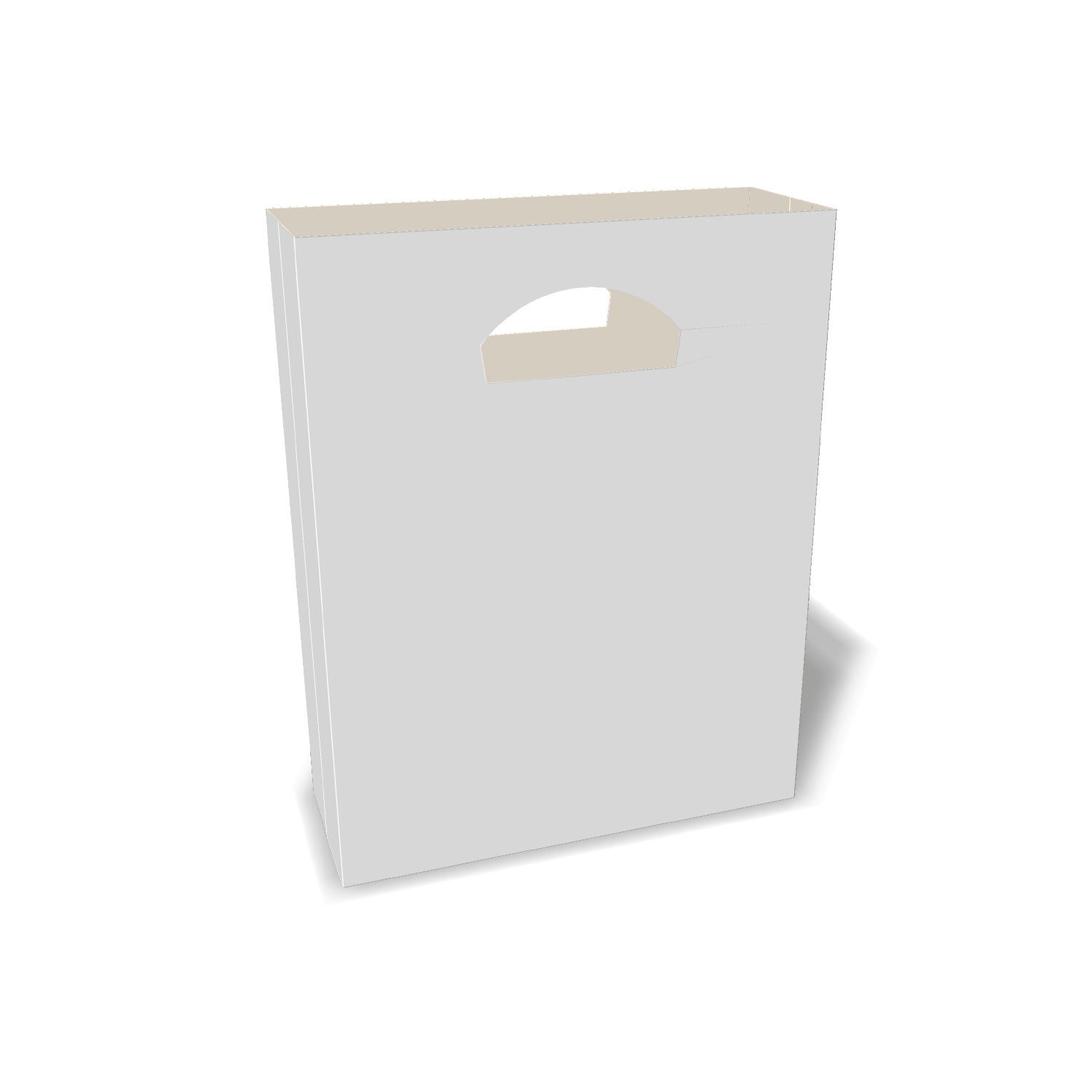 Two-dimensional paper bag 25005 vector dieline diagram alongside a three_D folded mockup of the custom cardboard box design.