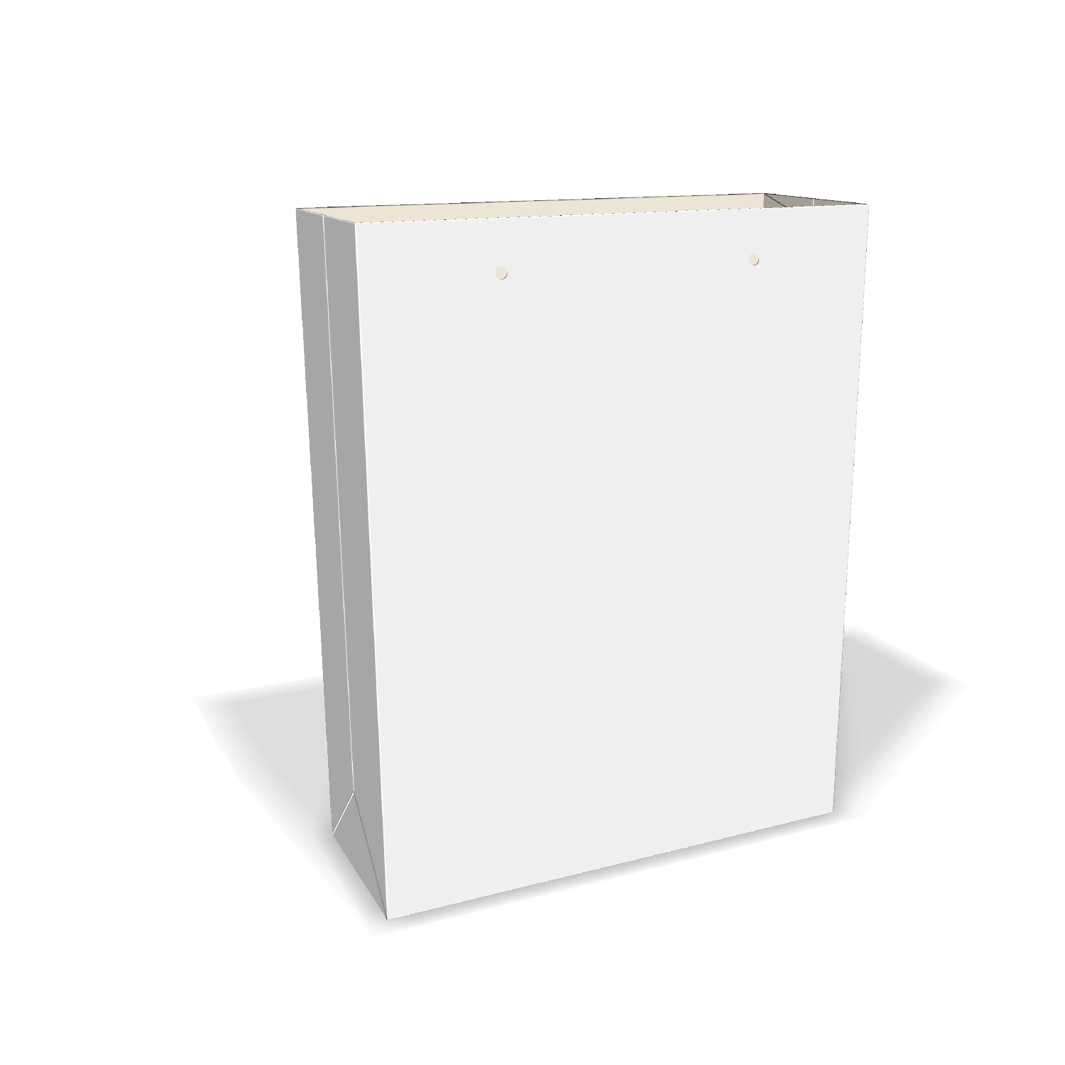 Two-dimensional paper bag 25015 vector dieline diagram alongside a three_D folded mockup of the custom cardboard box design.