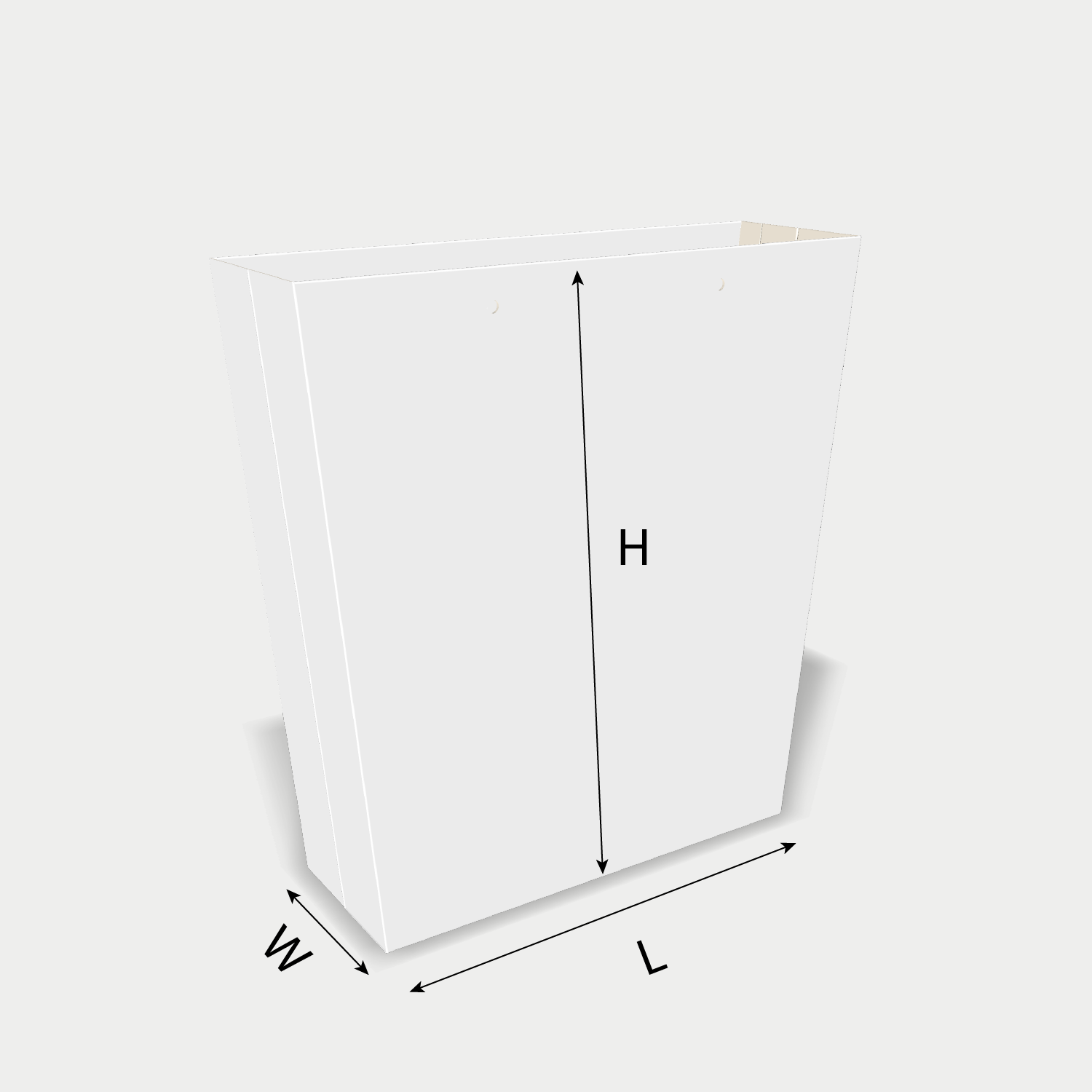 Custom paper bag 25021 dieline generator interface with length, width, and height size guidelines.